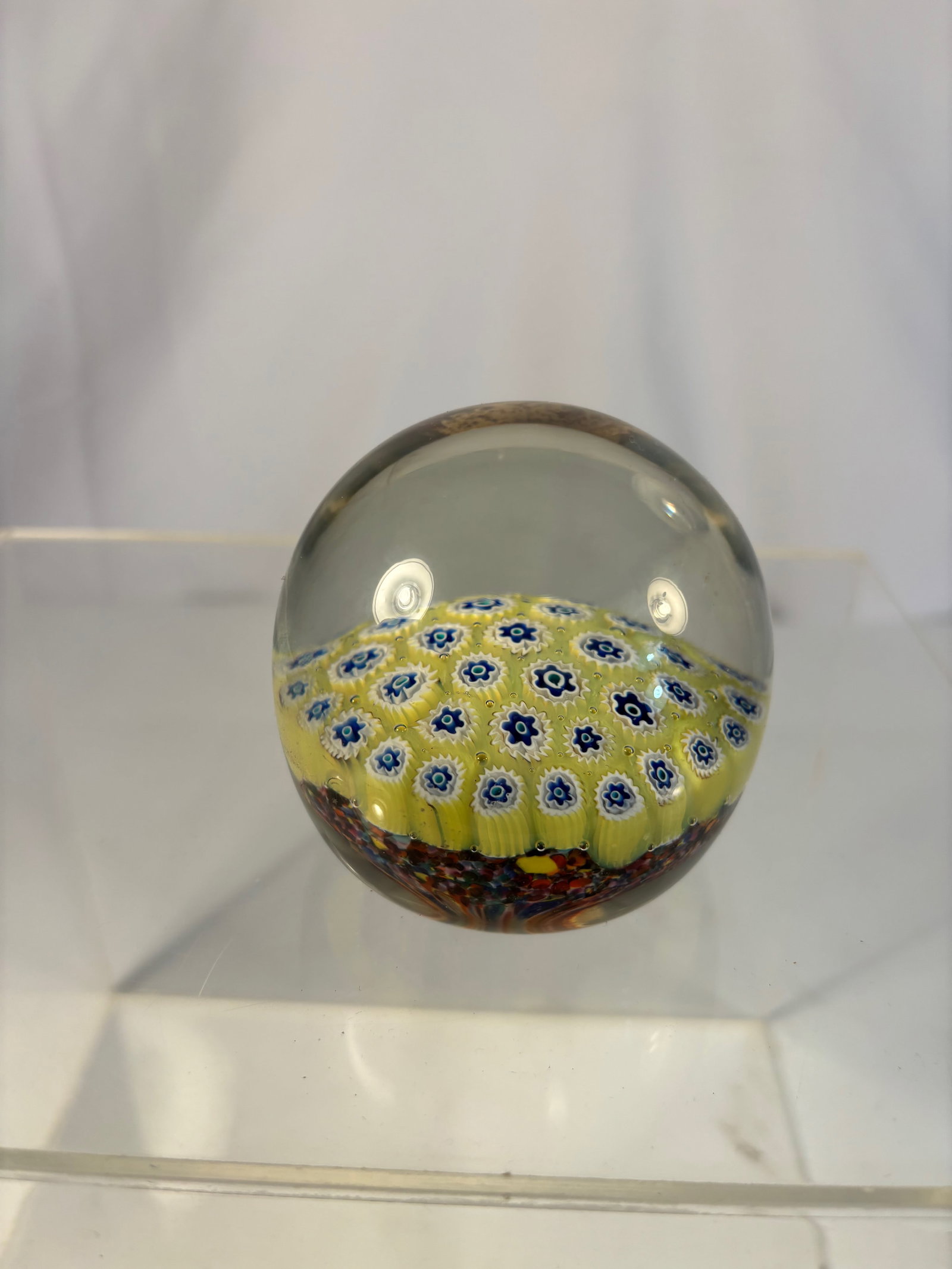 Italian Murano Millefiori Paperweight with Yellow Ground, Mid-20th Century (1 of 8)