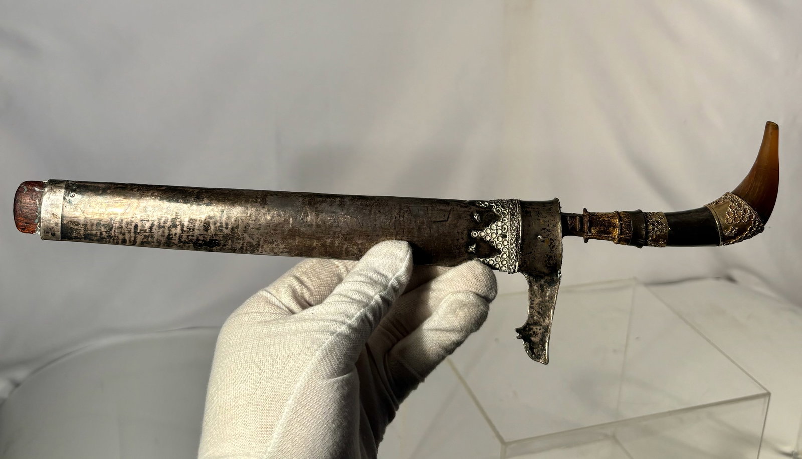 Indonesian Kris (Keris) Dagger with Straight Blade and Silver Scabbard, (1 of 20)