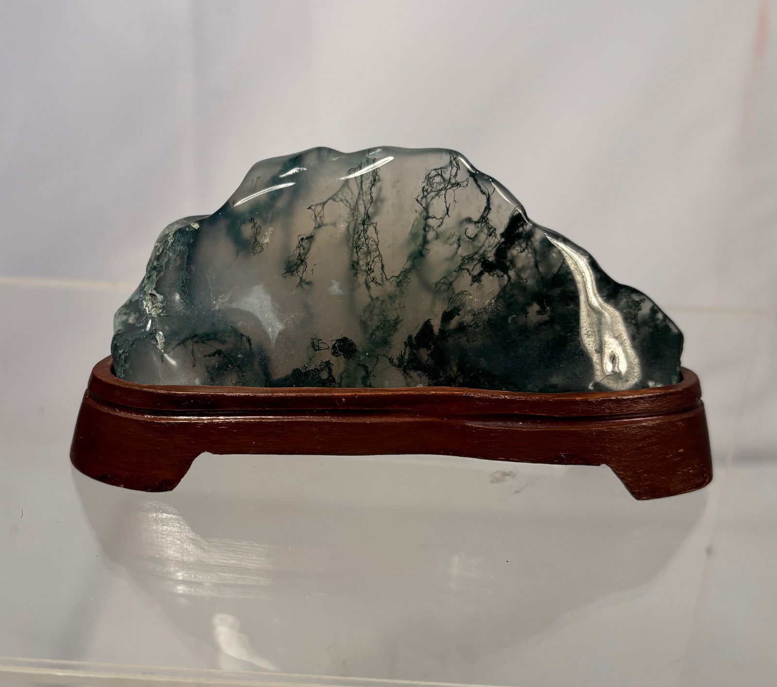 A Chinese Moss Agate Scholar’s Rock on Wooden Stand (1 of 14)