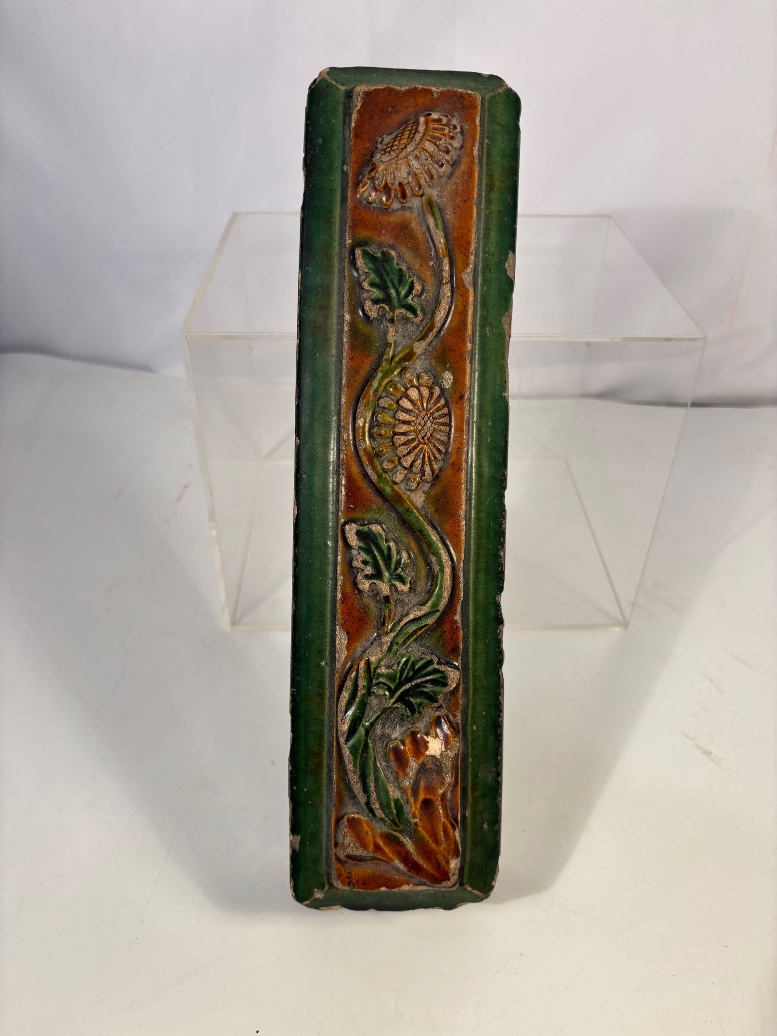 A Chinese Sancai-Glazed Relief Architectural Tile Panel , possibly 16-17th Century (1 of 11)