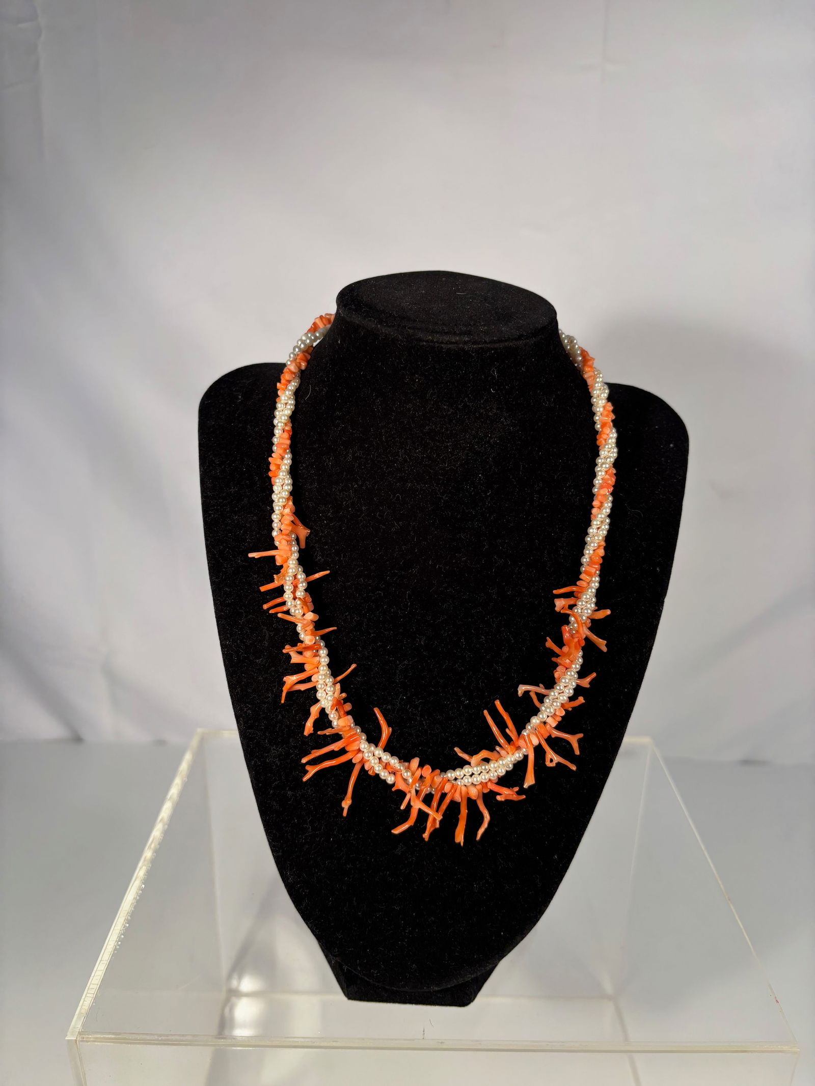 Twisted Strand Necklace of Coral Branches and Seed Pearls with Gilt Clasp (1 of 7)