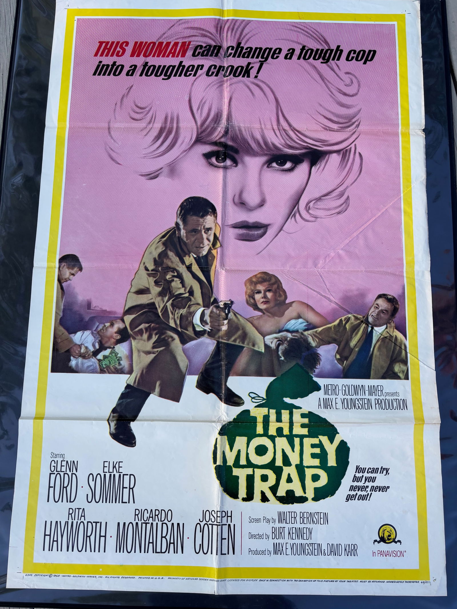 The Money Trap?? (MGM, 1965) Original U.S. One-Sheet Movie Poster, SH 65/883, Metrocolor,: An original 1965 U.S. one-sheet theatrical release poster (27” x 41”) for The Money Trap, a gritty crime thriller from MGM starring Glenn Ford, Elke Sommer, and screen legend Rita Hayworth