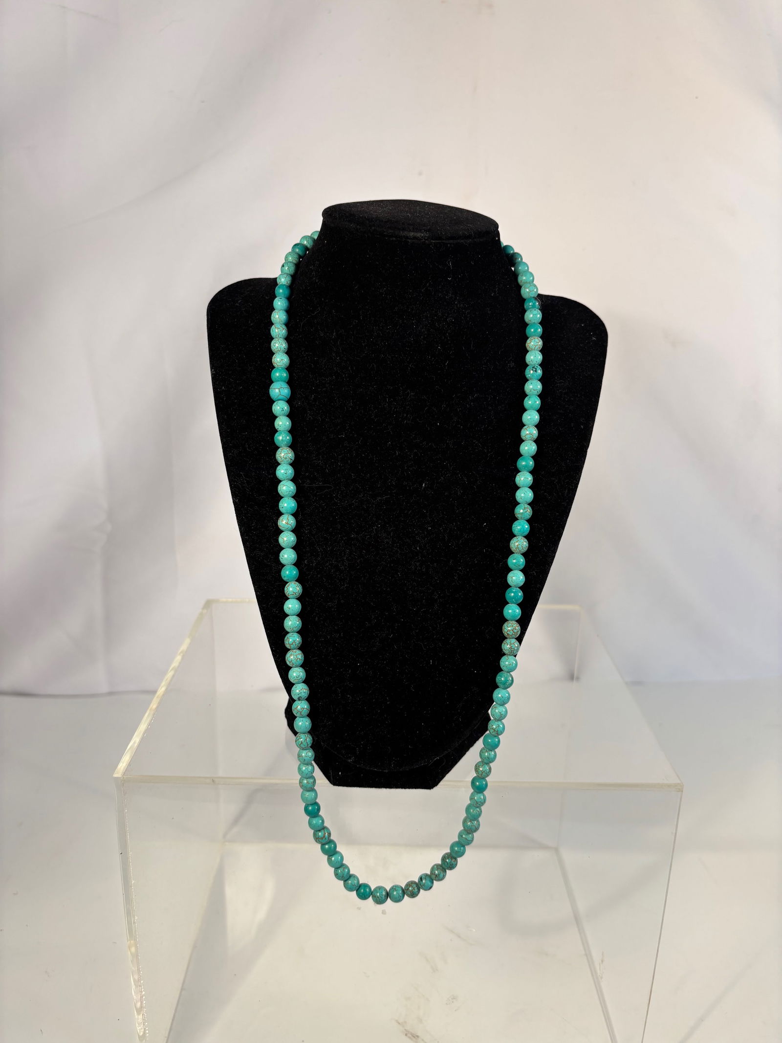 A Round Turquoise Bead Necklace with Gold-Tone Star Charm, 27 Inches, 1.35 oz (1 of 3)