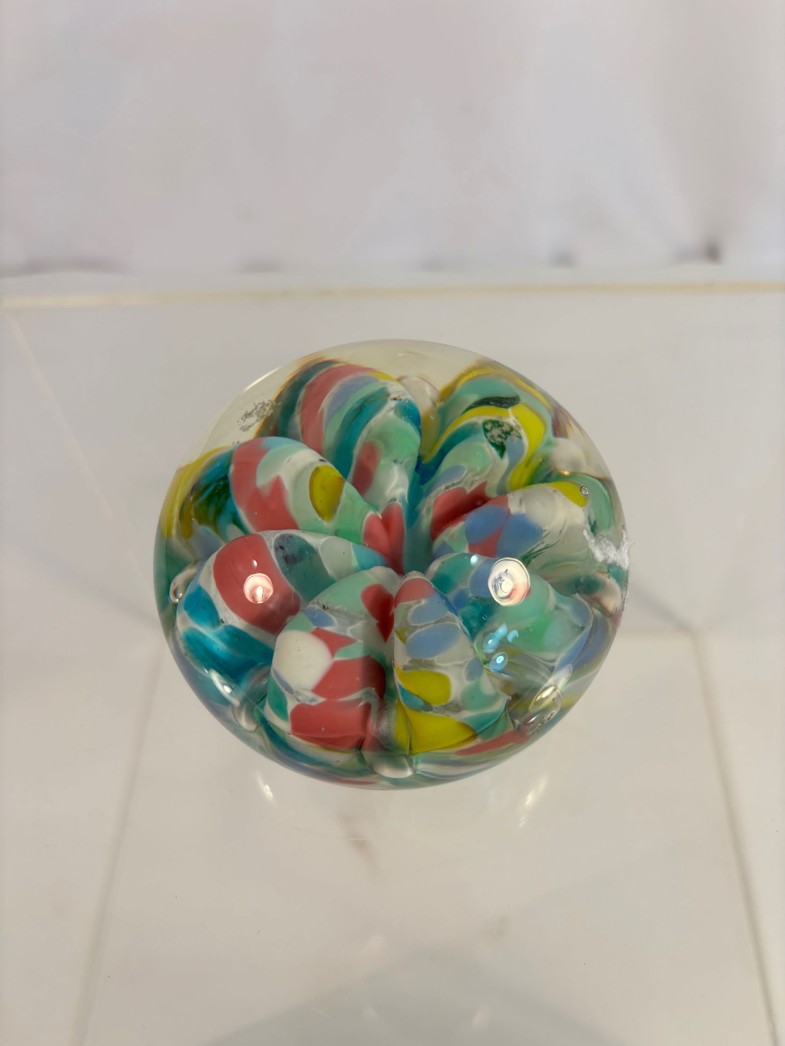 1976 St. Clair Hand-Made Art Glass Paperweight, Multicolor Swirl Design (1 of 5)