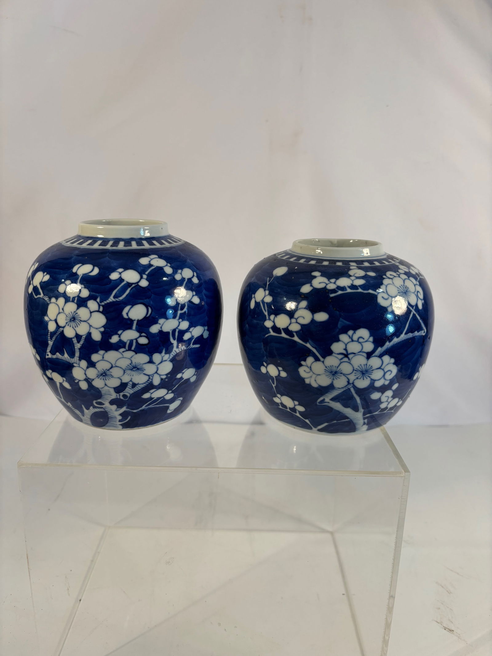 Pair of Chinese Blue and White ‘Prunus on Ice-Crack Ground’ Porcelain Jars (1 of 13)