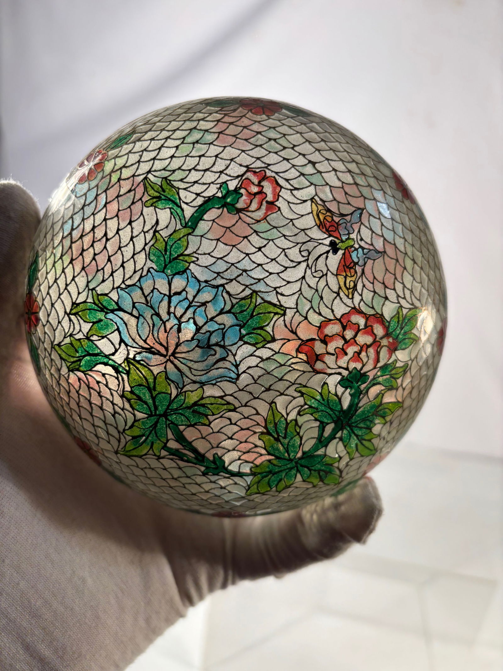 A Chinese Cloisonné Enamel Floral Covered Box, Plique-à-Jour Style (1 of 9)