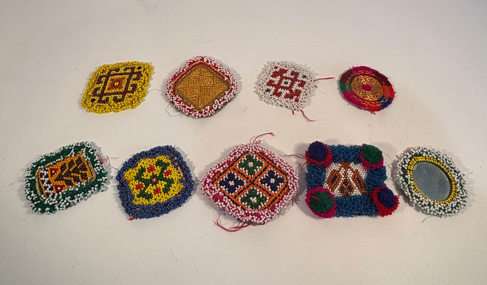 Lot of 9 Vintage Afghan/Pakistani Kuchi Hand-Beaded Tribal Medallions (1 of 5)