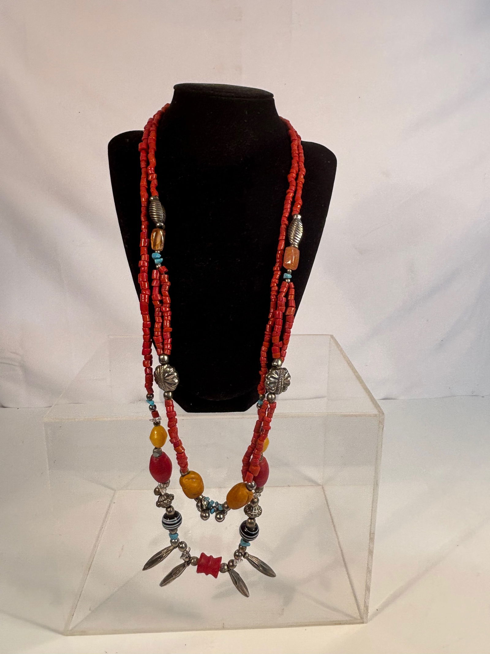 A Ethnic Multi-Strand Coral with turqoise and Bead Necklace (1 of 8)