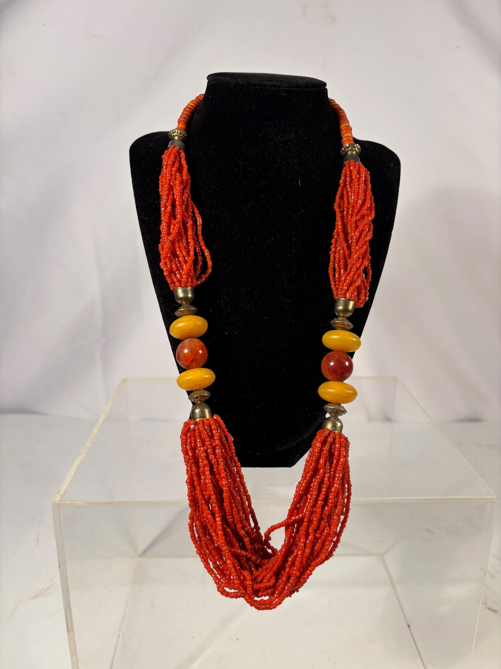 A Multi-Strand Coral Color Necklace with with Carnelian Accents (1 of 7)