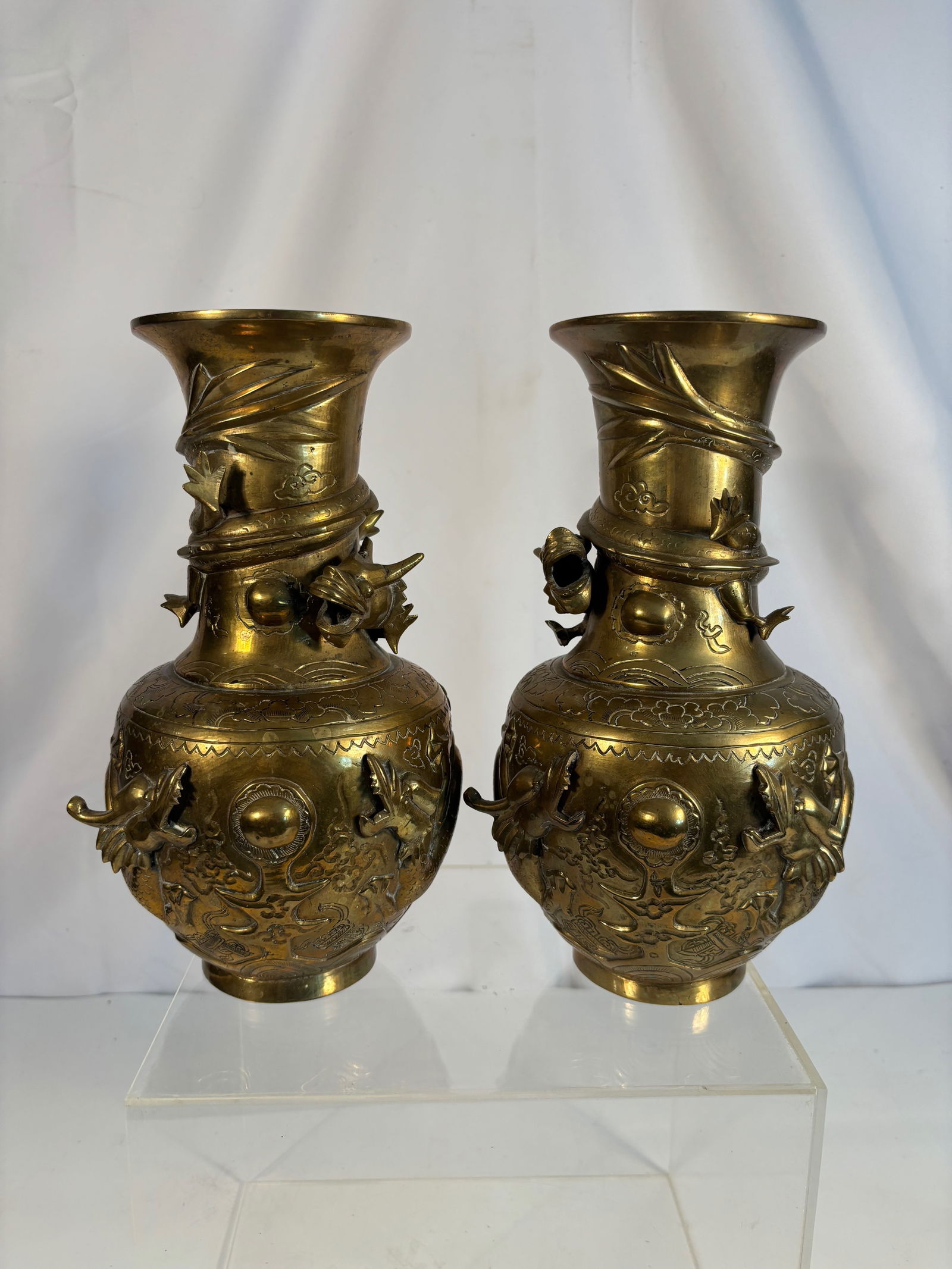 Pair of Japanese Gilt-Bronze Dragon Vases, Signed, Meiji–Taish? period (1 of 11)