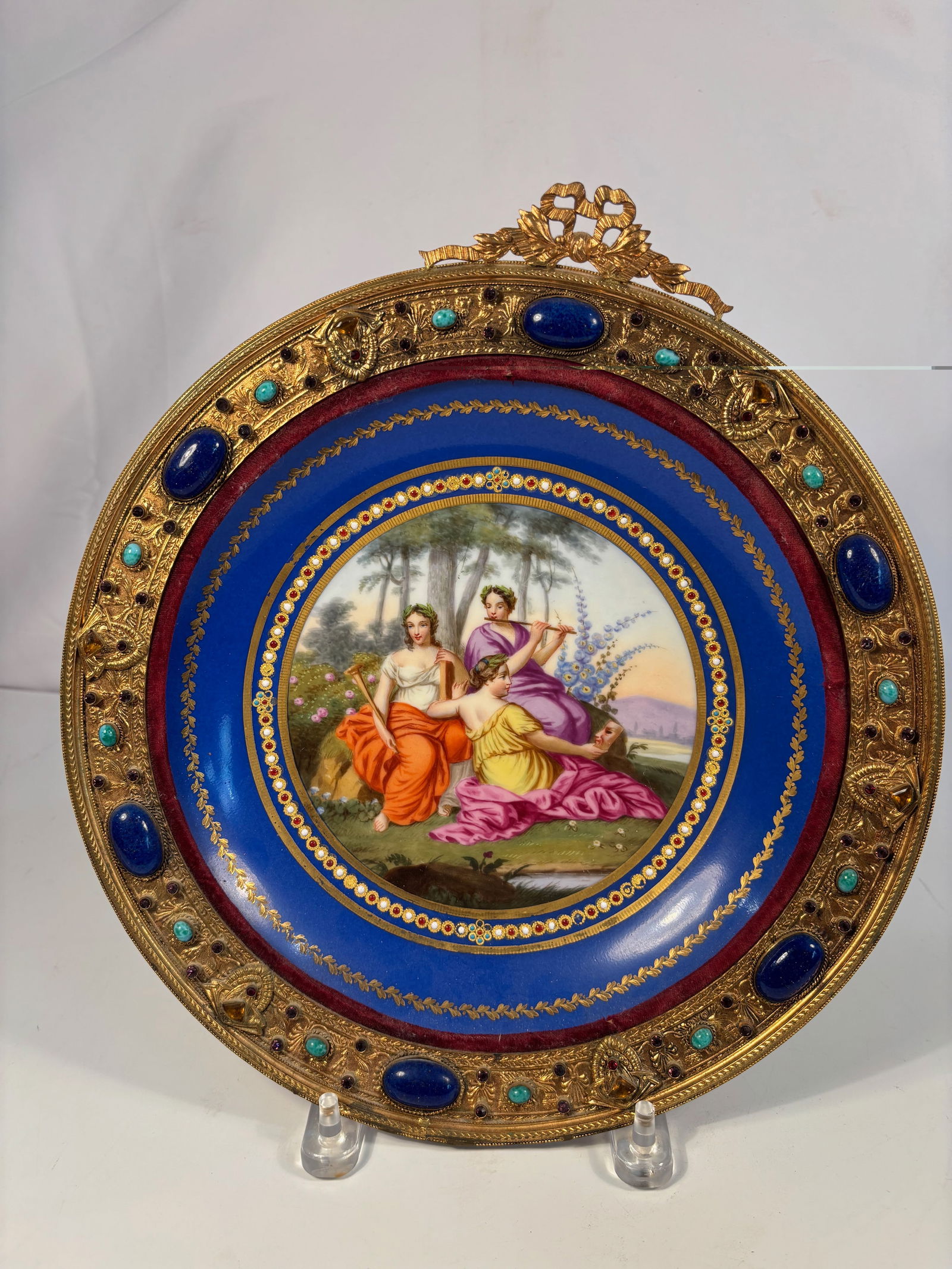 A Fine French Royal Blue Porcelain Plaque with Ormolu Jewelled Mount, Paris or Limoges, 19th Century (1 of 14)