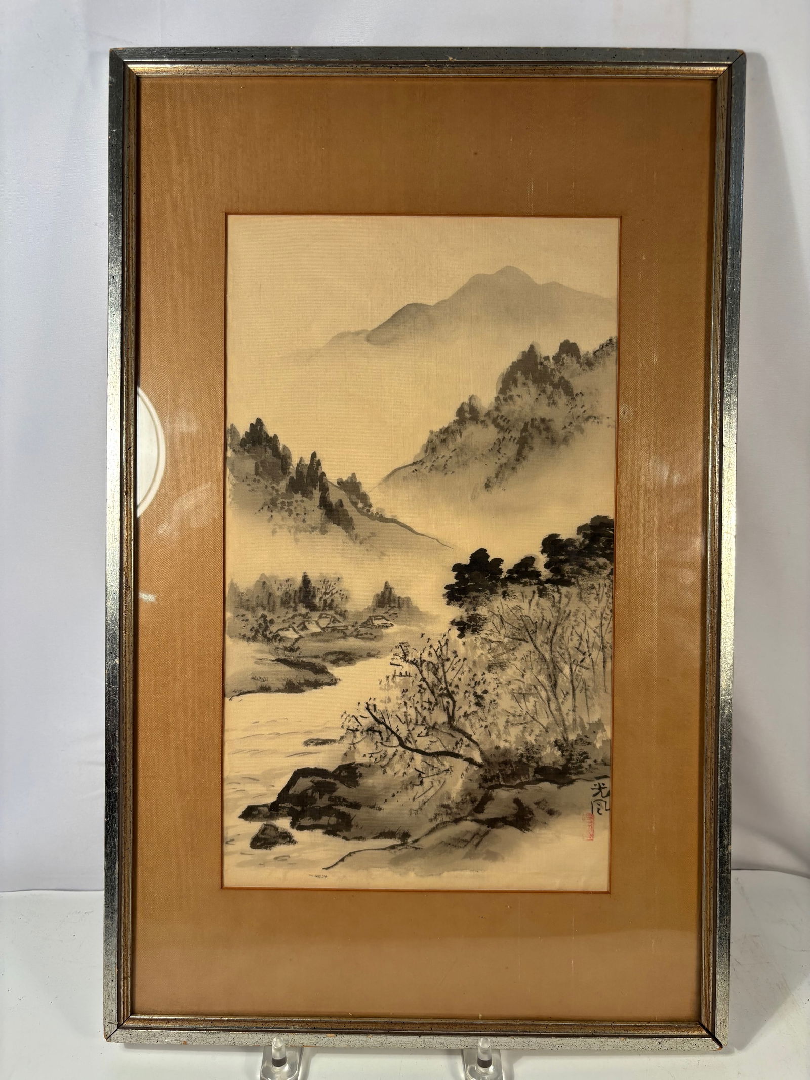 A Japanese Ink Landscape Painting on Silk, Signed Kofu, meiji period 1868-1912 (1 of 7)