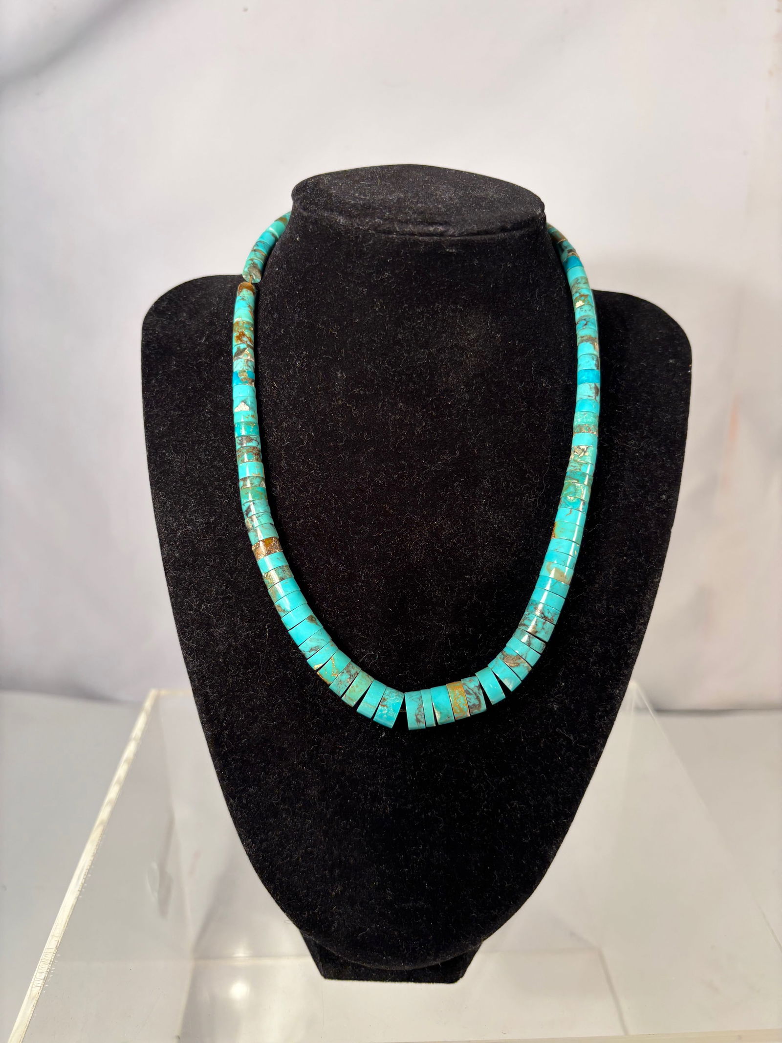 Southwestern Turquoise Heishi Bead Necklace with Silver Clasp (1 of 7)
