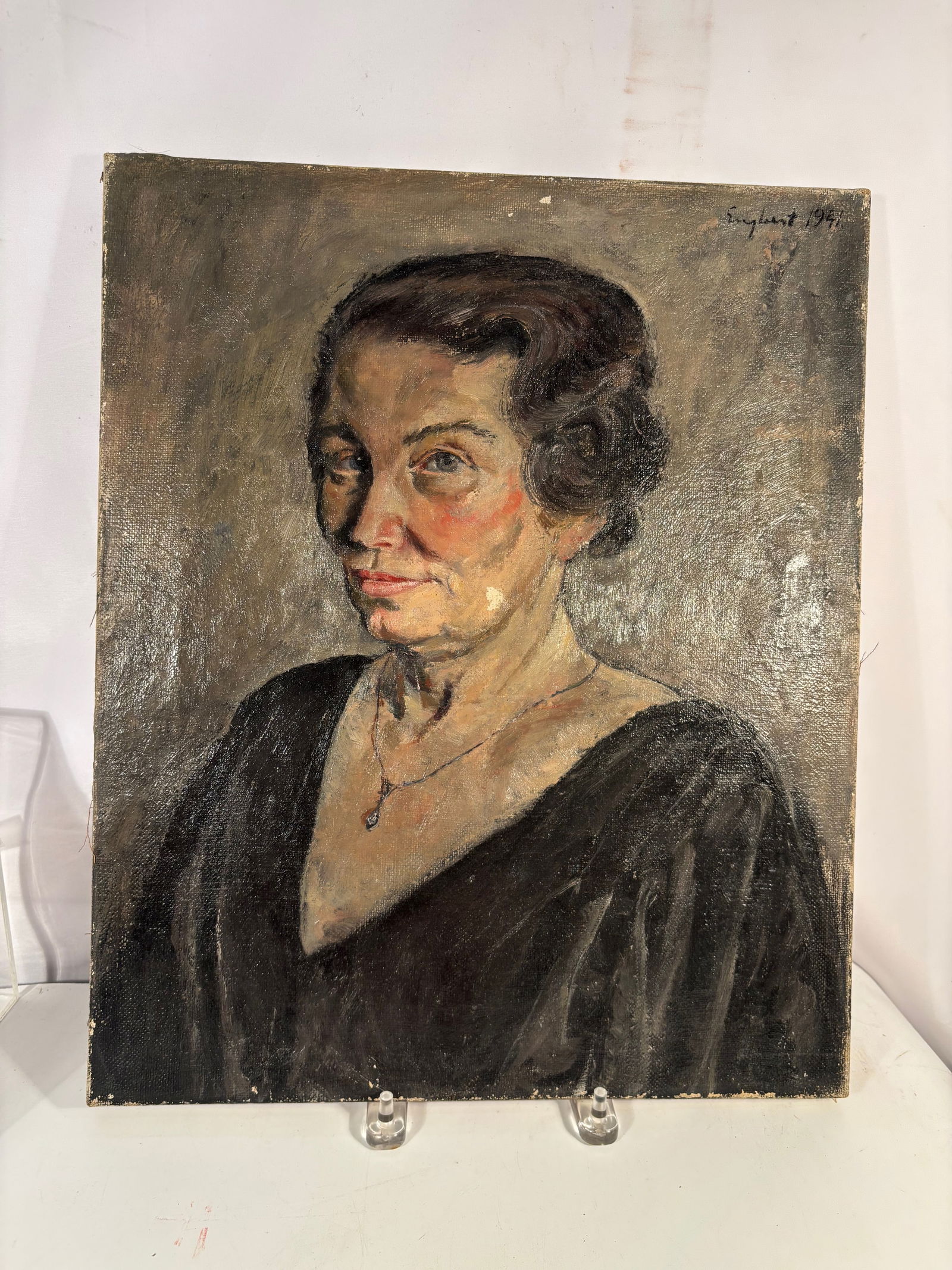 A German School Portrait Oil Painting, Signed Englent, Dated 1941 (1 of 8)