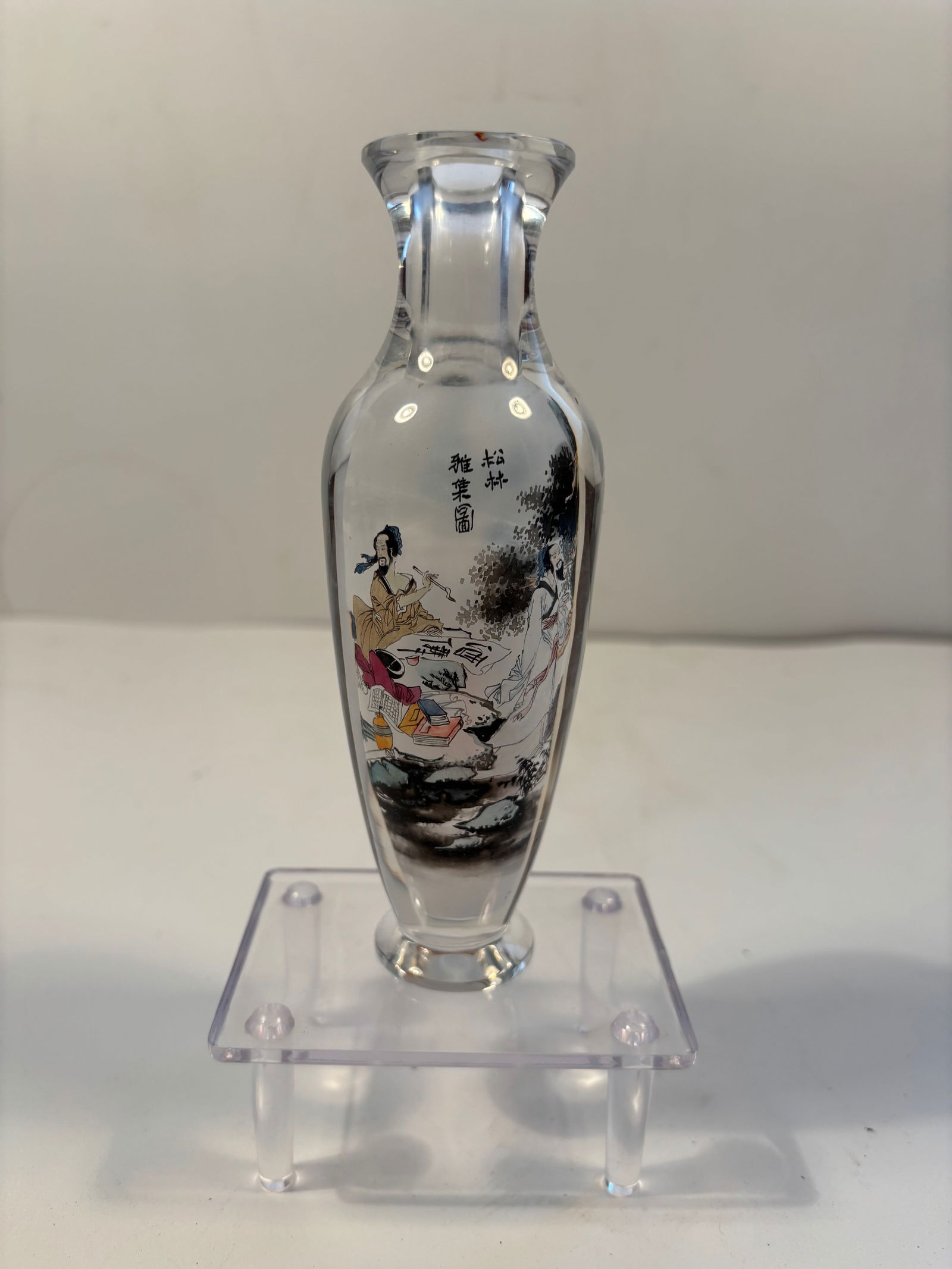A large Chinese lead glass reverse painting snuff bottle: 20th century ,Dimensions?Height: 6 inches /15 cm
