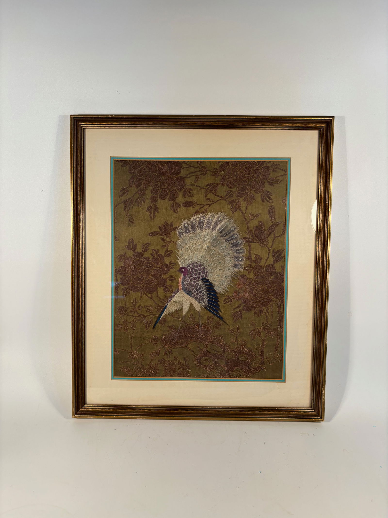 Framed Chinese Silk Embroidery Panels with Birds and Peonies (1 of 8)