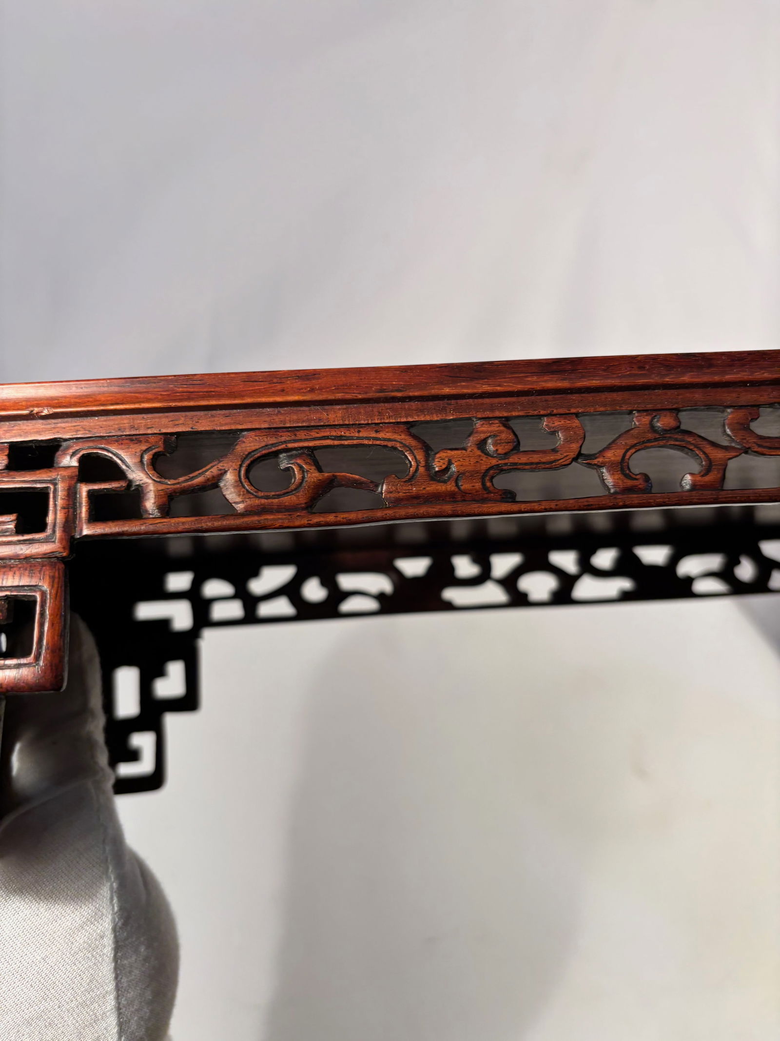 A Fine Chinese Huanghuali Rectangular Display Table with Openwork Apron - 4