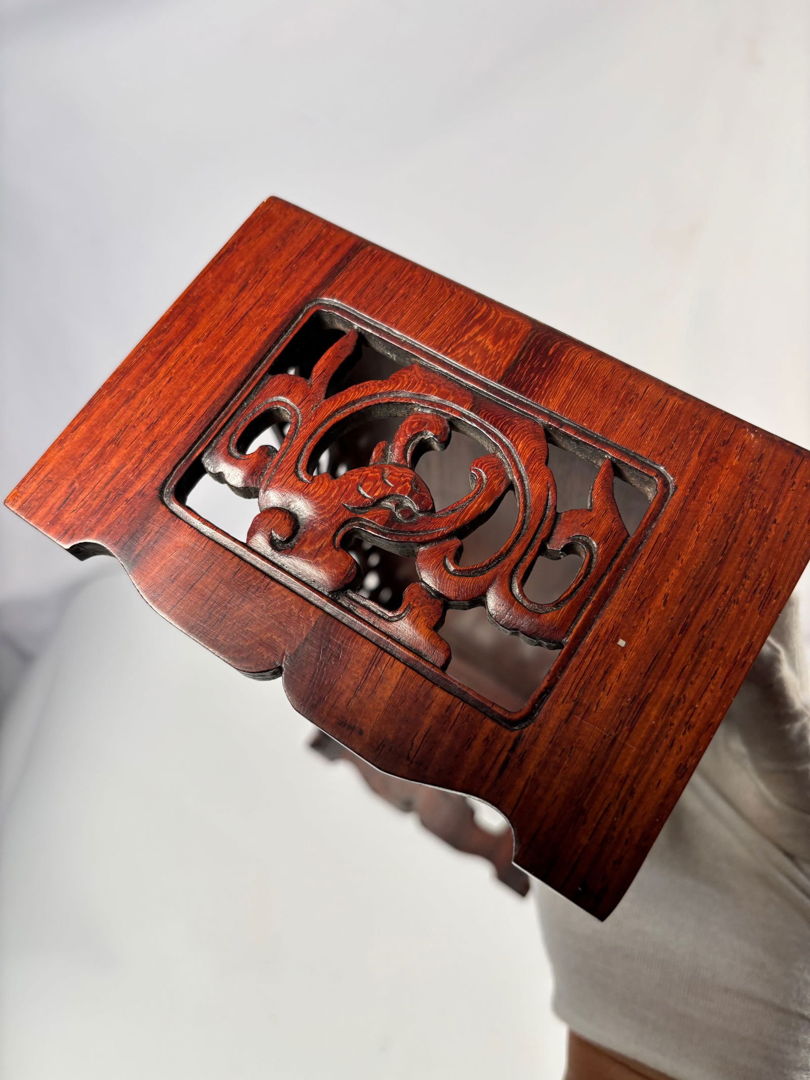 A Fine Chinese Huanghuali Rectangular Display Table with Openwork Apron - 9