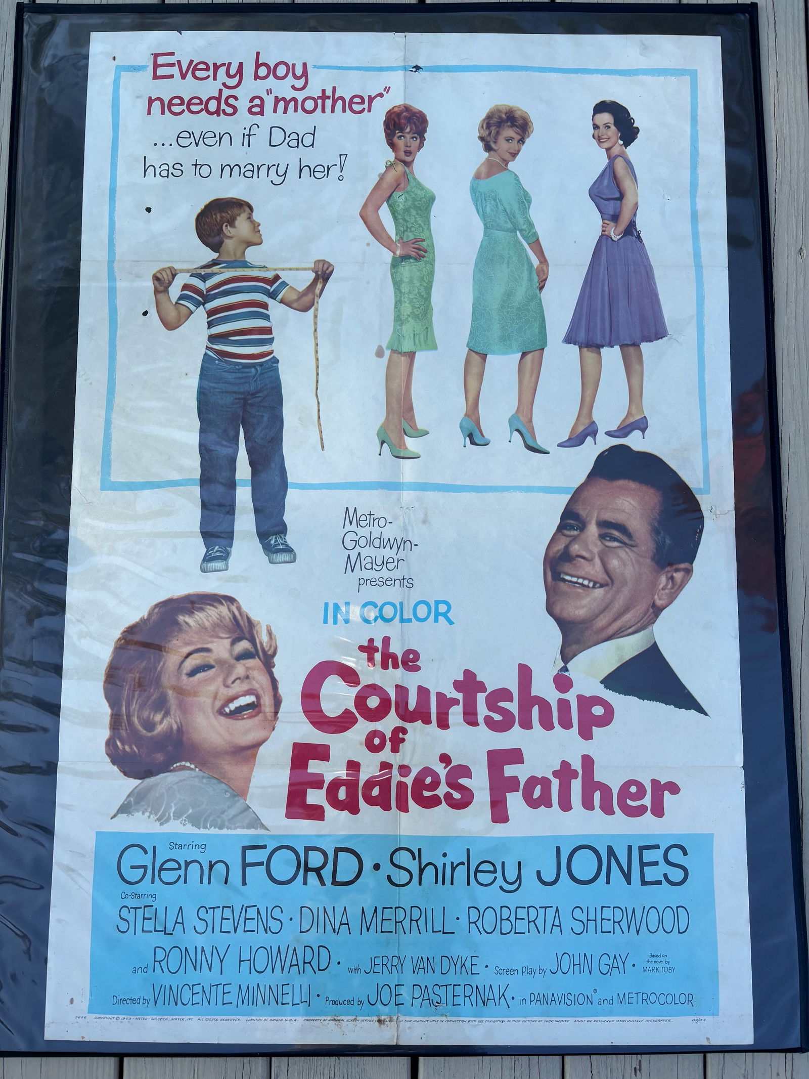 The Courtship of Eddie’s Father?? (MGM, 1963) Original U.S. One-Sheet Movie Poster, SH 63/34,: An original 1963 U.S. one-sheet theatrical release poster for The Courtship of Eddie’s Father, a charming romantic comedy directed by Vincente Minnelli and starring Glenn Ford, Shirley Jones, Stella