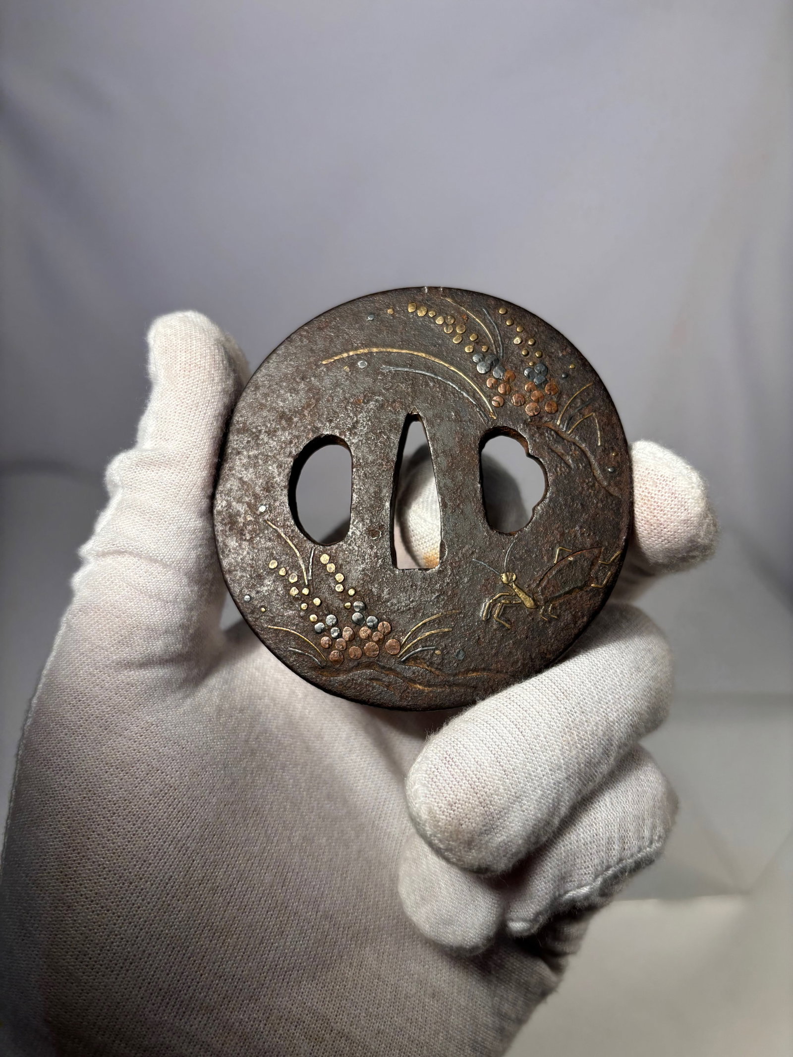 A Japanese Iron Tsuba with Inlaid Floral Decoration, Japanese Edo–Meiji Period (1 of 10)