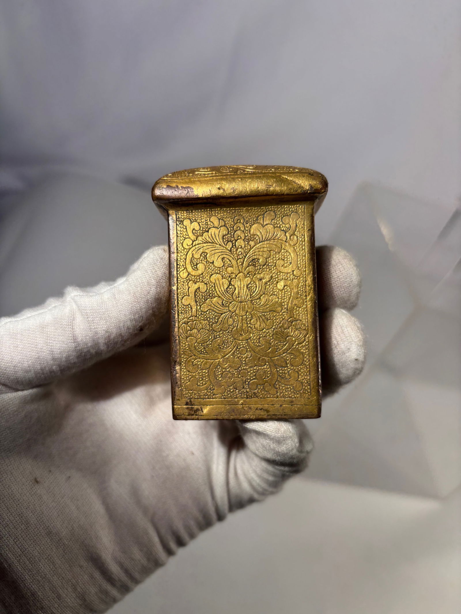 A Chinese Gilt Bronze Rectangular Fitting with Shou Medallion - 2