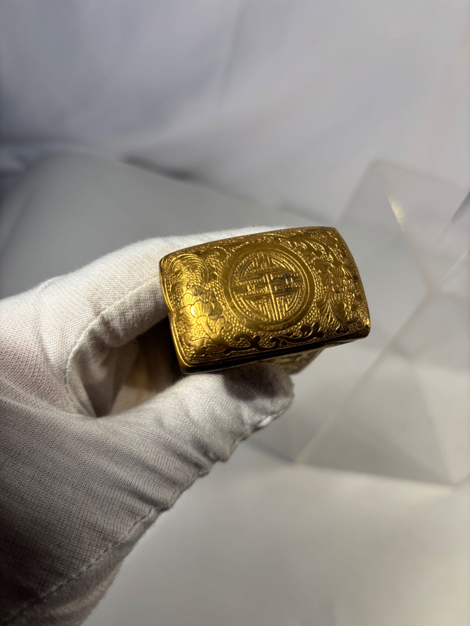 A Chinese Gilt Bronze Rectangular Fitting with Shou Medallion - 3