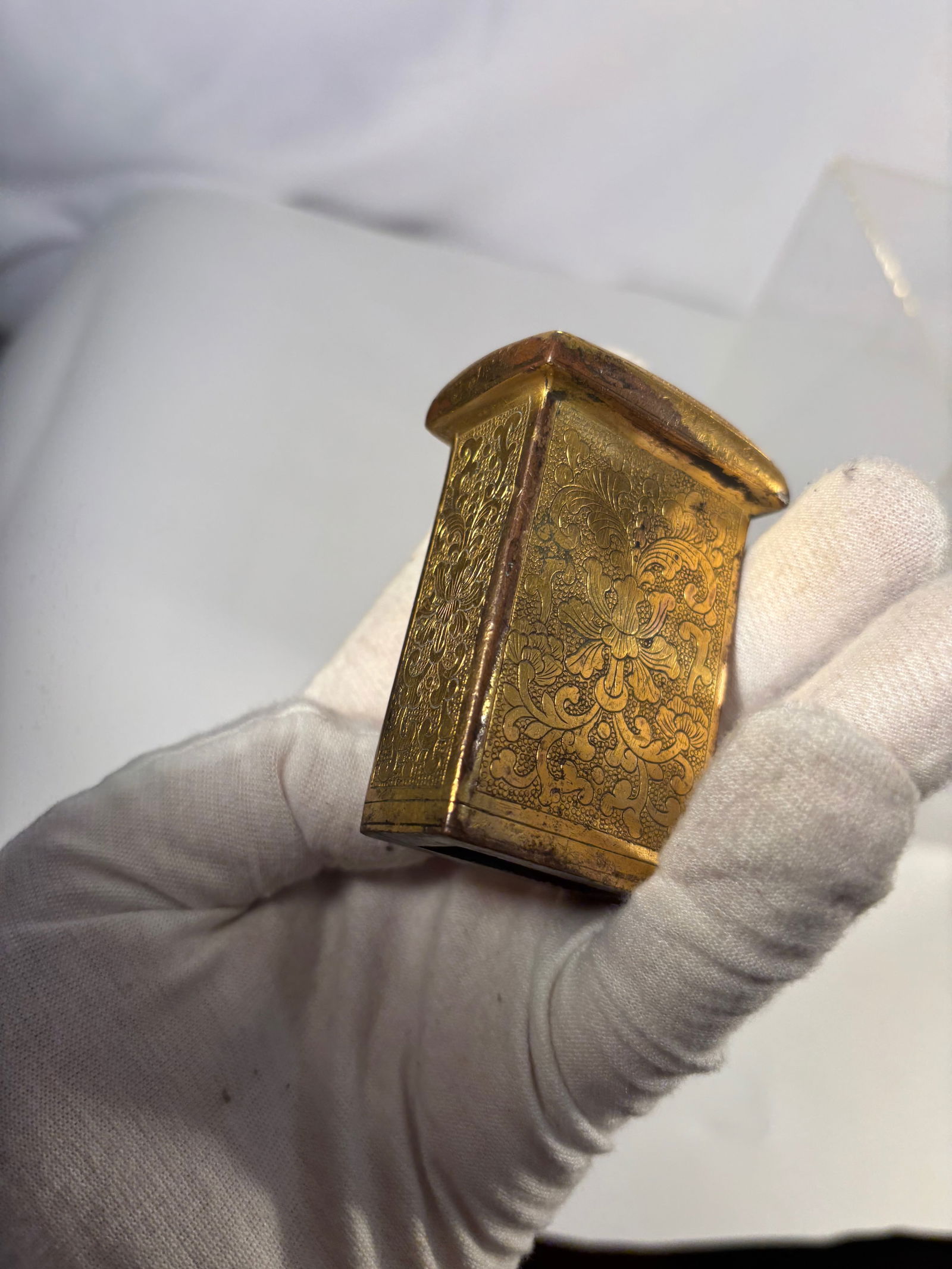 A Chinese Gilt Bronze Rectangular Fitting with Shou Medallion - 9