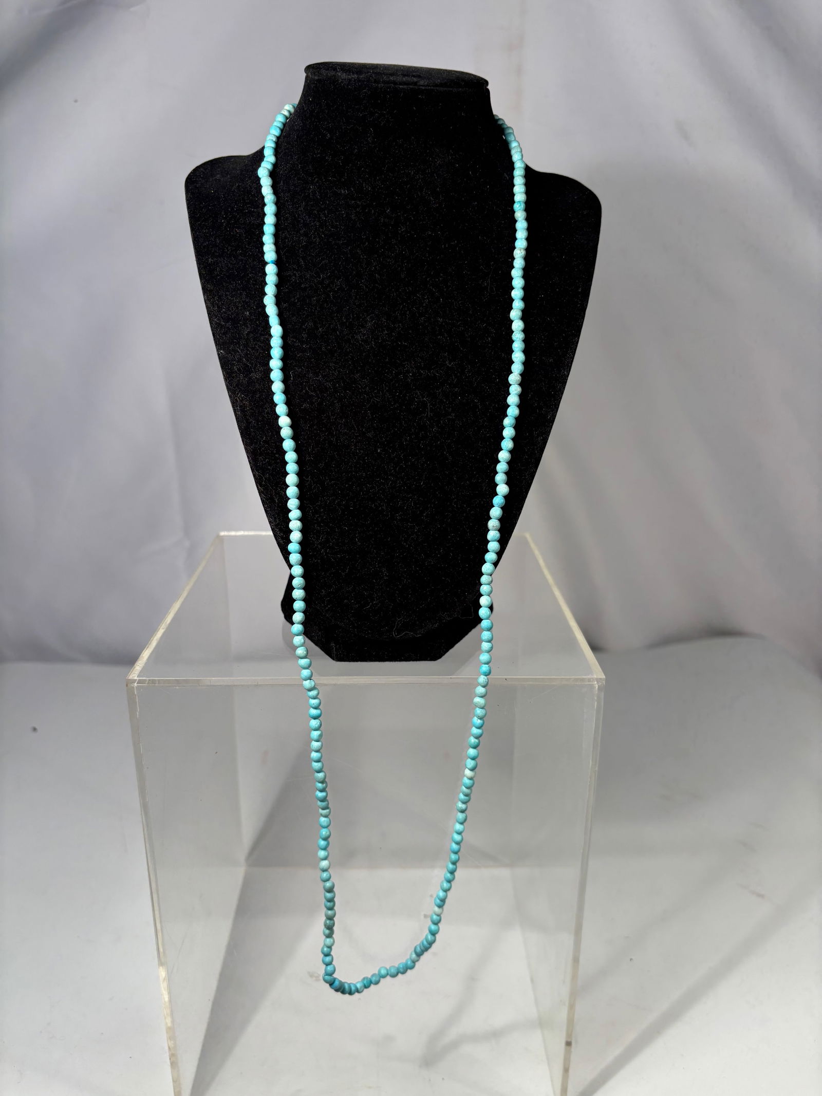 Long Natural Turquoise Bead Necklace Strand Vintage Bohemian Style (1 of 5)