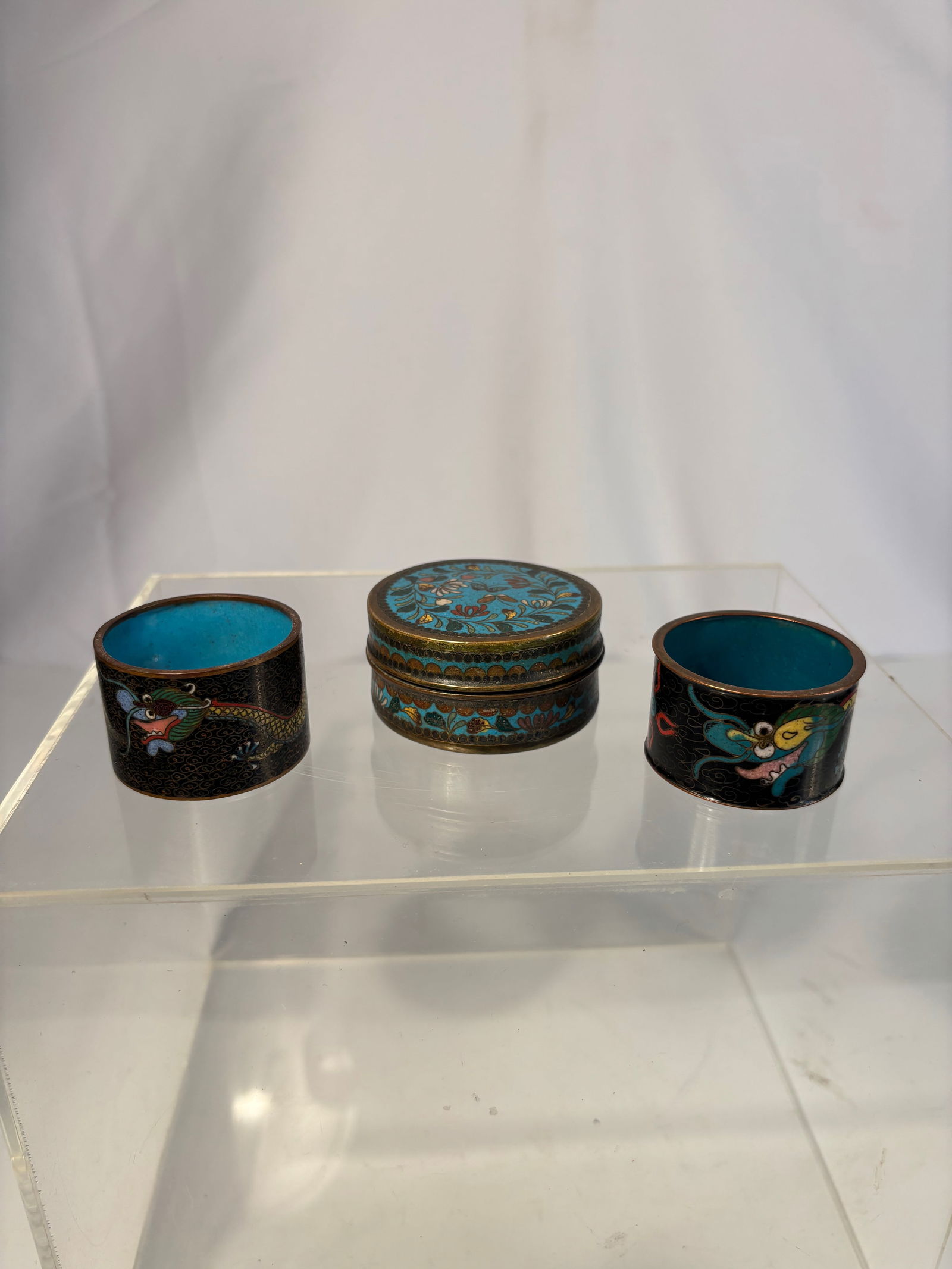 Set of 3 Vintage Chinese Cloisonné Enamel Pieces – Dragon & Floral Designs (1 of 19)