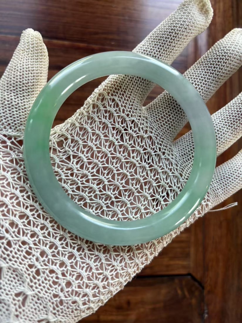 A Chinese jadited round solid bangle - 5