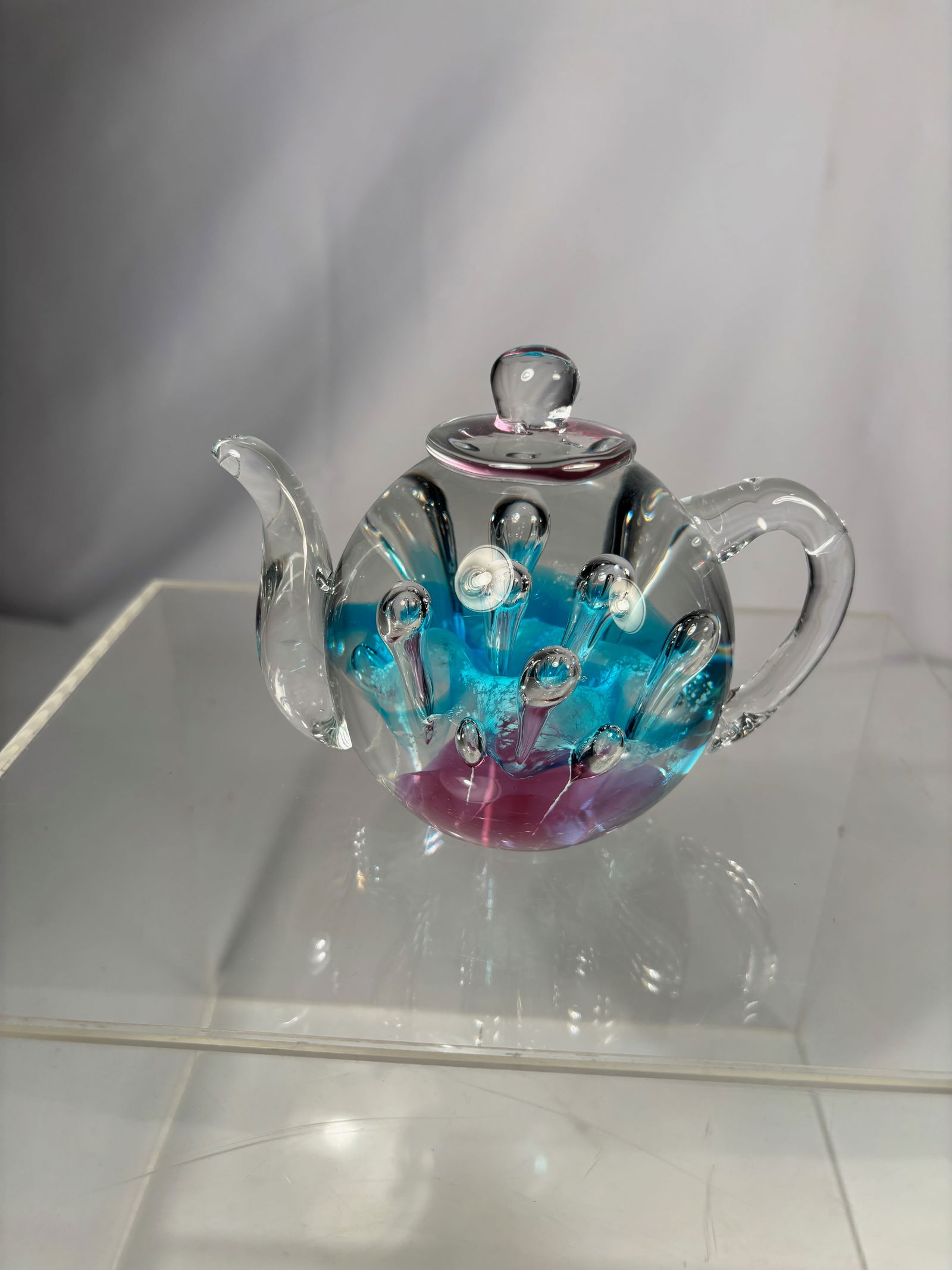 Art Glass Teapot Form Paperweight with Blue and Purple Interior (1 of 9)