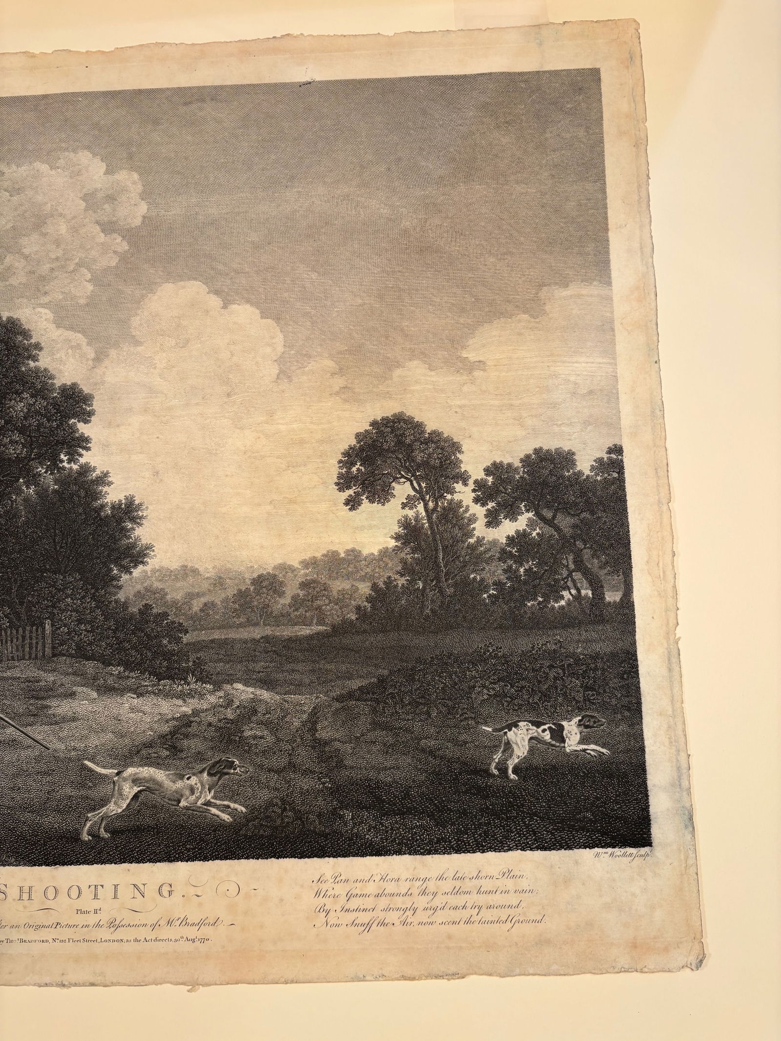 George Stubbs (1724–1806) ,after, Shooting, Plate II, engraving by William Woollett, 1770: After George Stubbs (1724–1806), Shooting, Plate II. Engraved by William Woollett (1735–1785). Published by Thomas Bradford, London, 30 August 1700. Engraving with etching, the fifth and final