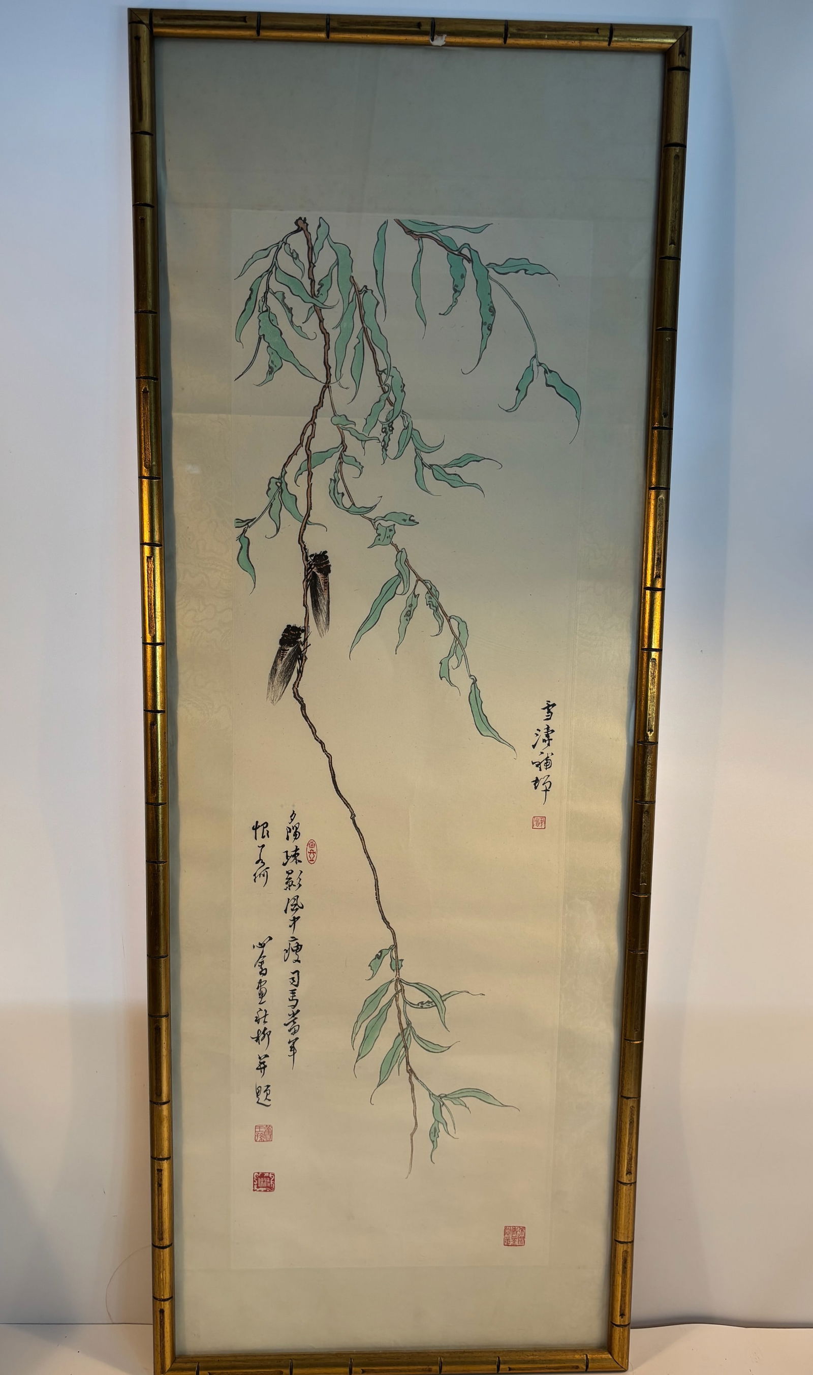 Pu Hsin-Yu/Pu Ru(1896-1963) , Wang Xue Tao (1903-1982) " Cicada on Autumn Willows ": Provenance: From Private collector in Midwest USDimensions?43 inches x 16 inches.