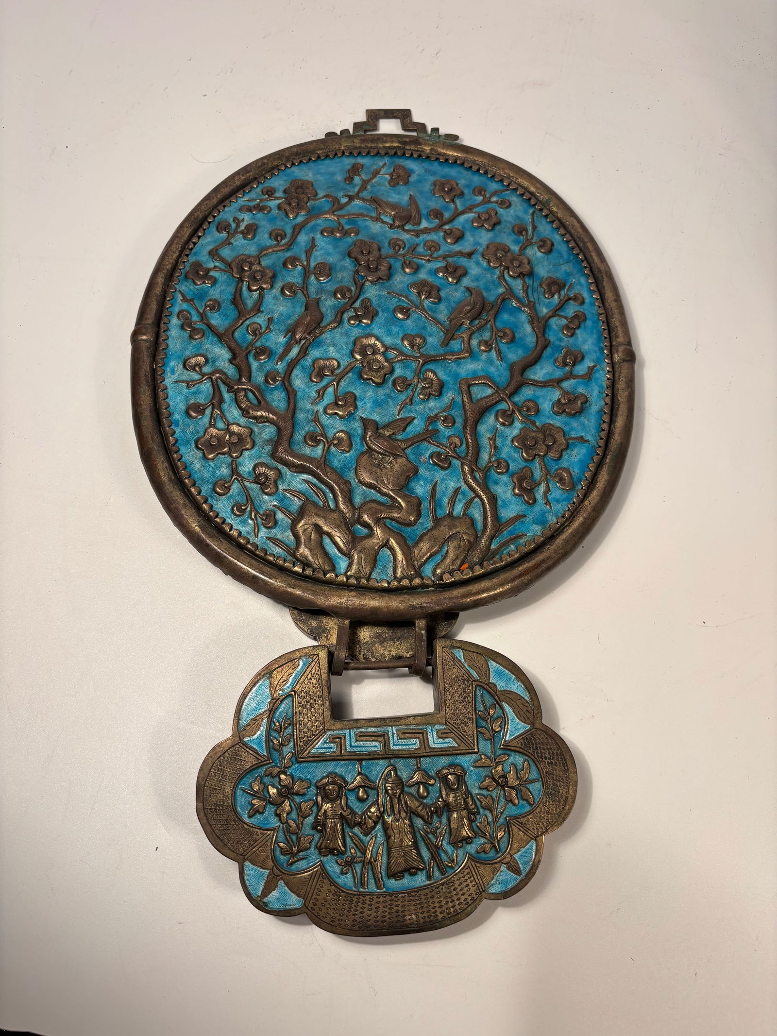 A Chinese Cloisonné Enamel and Gilt Bronze Mirror with Auspicious Inscription (1 of 6)