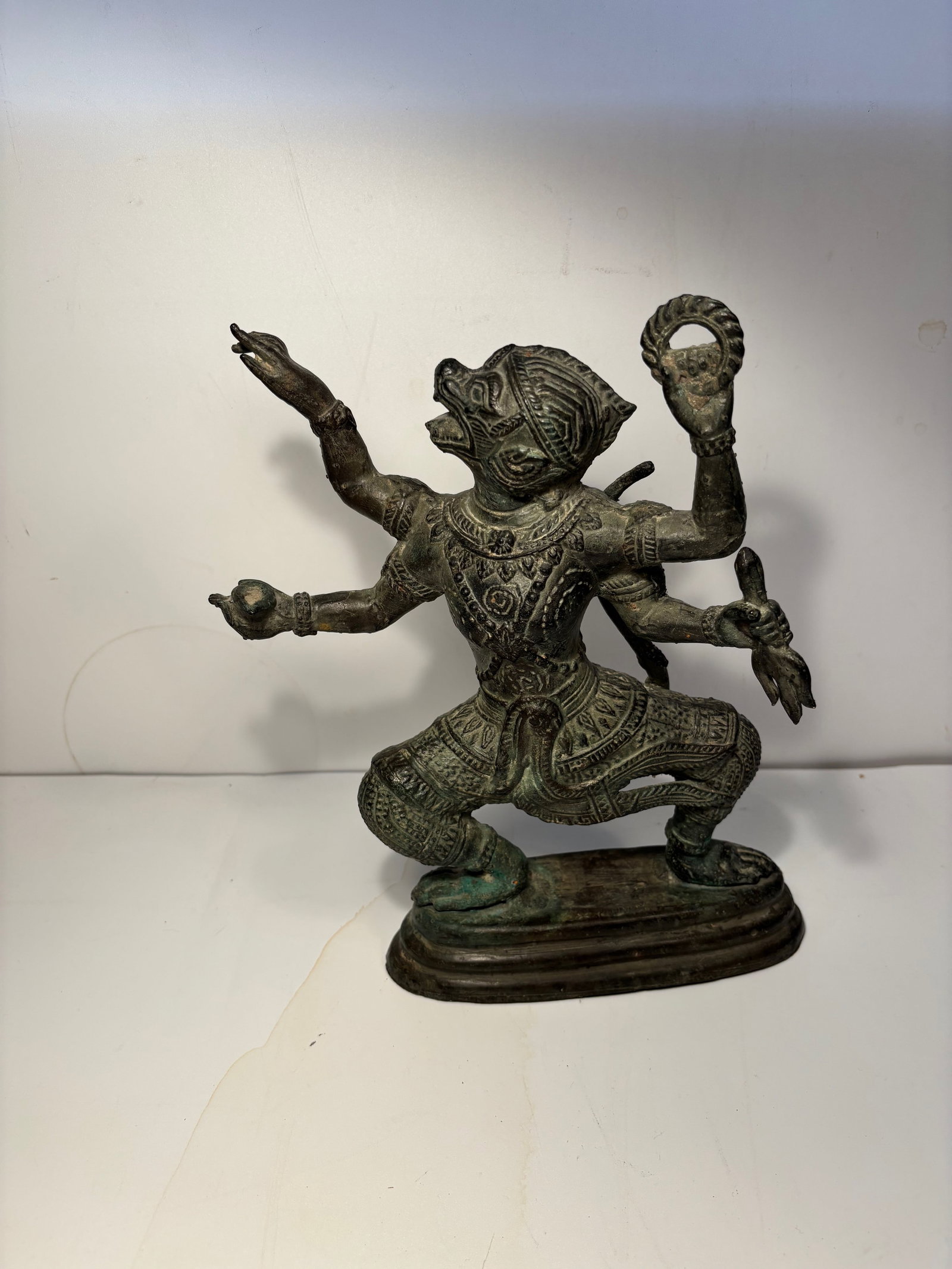 A Southeast Asian Bronze figure of Hanuman,: 19th century, Clearly indicates Hanuman, the monkey warrior and loyal devotee of Rama in the Ramayana epic. Dimensions?QQ