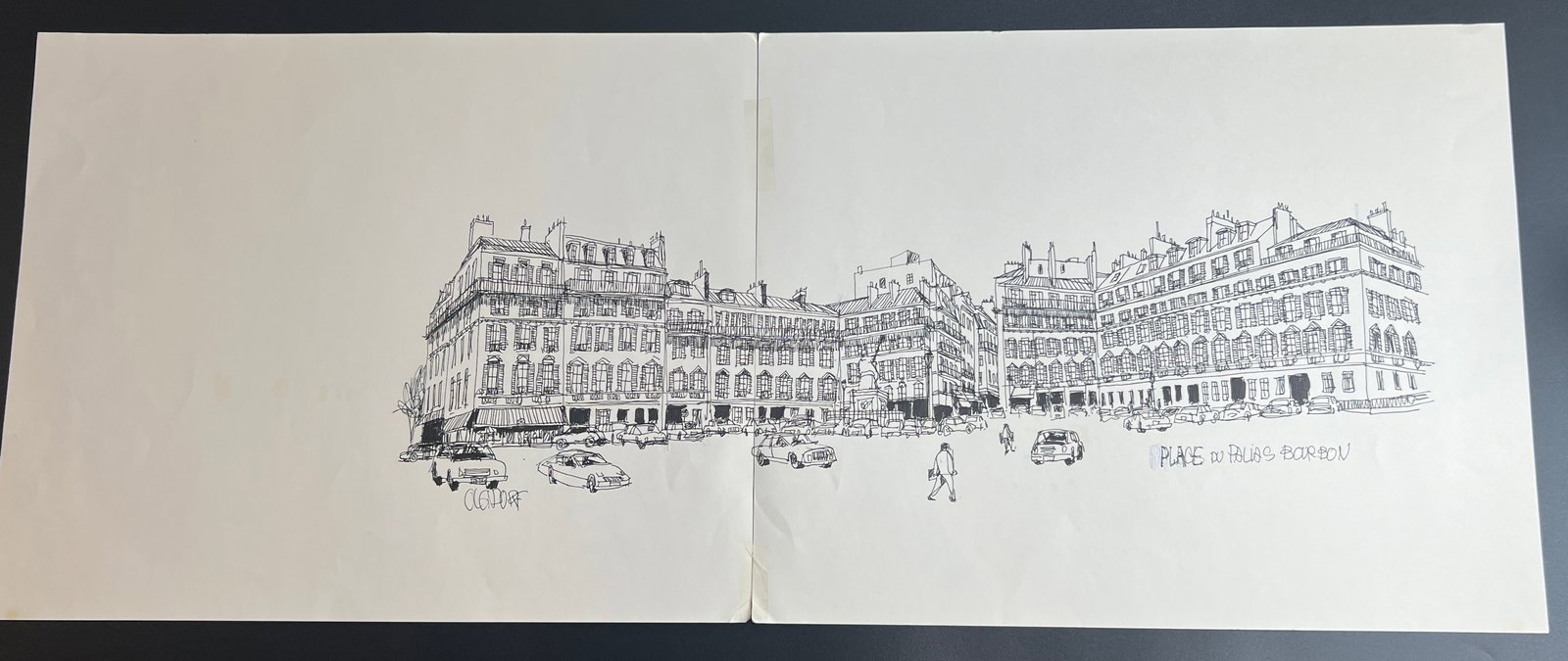 Pen-and-ink architectural Sketch “the Place du Palais Bourbon " signed by William Orlandorf: William Orlandorf (American, 1924-1996), was a lifelong Chicago resident and world recognized artist sketched and painted Chicago and the cities of Europe for over 30 years. Bill's style is neo-impres