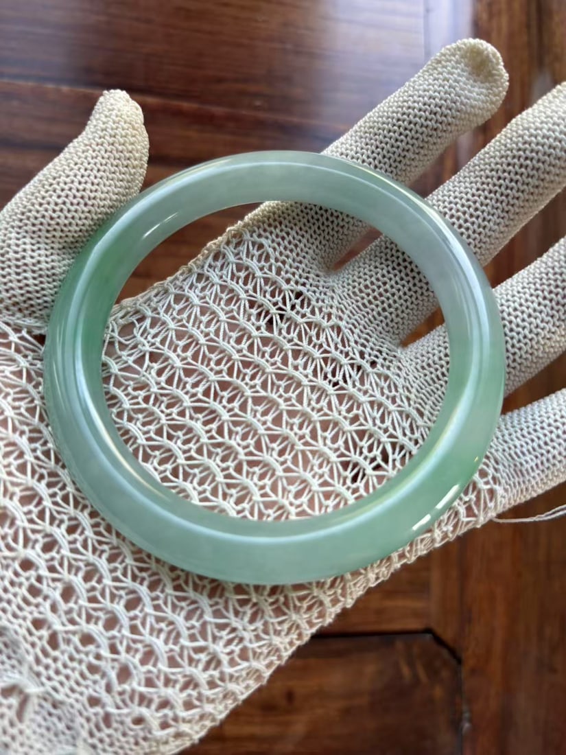 A Chinese jadited round solid bangle - 6