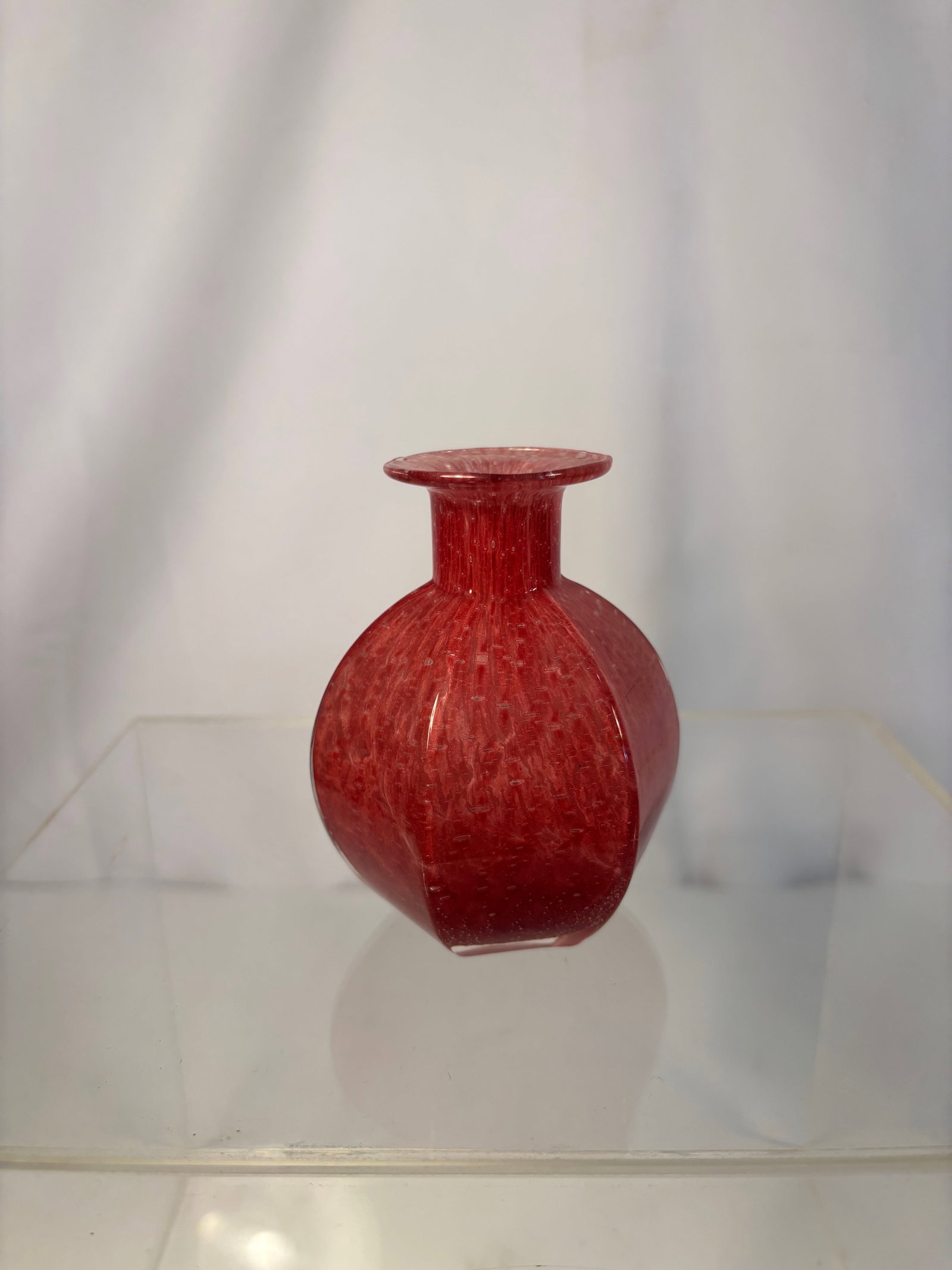 A Murano Red Art Glass Vase with Textured Cased Body, Mid-20th Century (1 of 6)