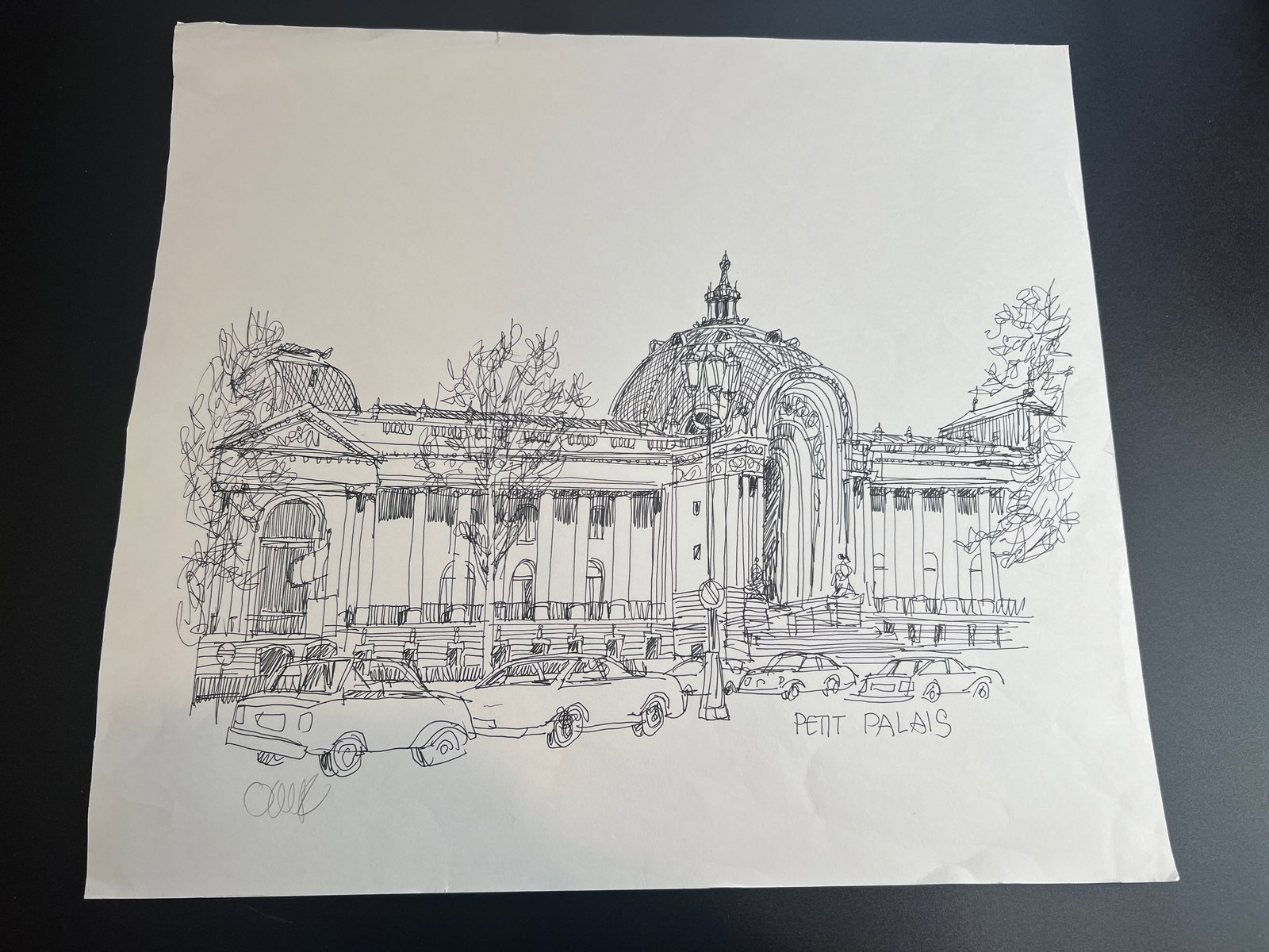 Pen-and-ink architectural Sketch " Palais, an iconic art museum" in Paris, France. signed by William: William Orlandorf (American, 1924-1996), was a lifelong Chicago resident and world recognized artist sketched and painted Chicago and the cities of Europe for over 30 years. Bill's style is neo-impres