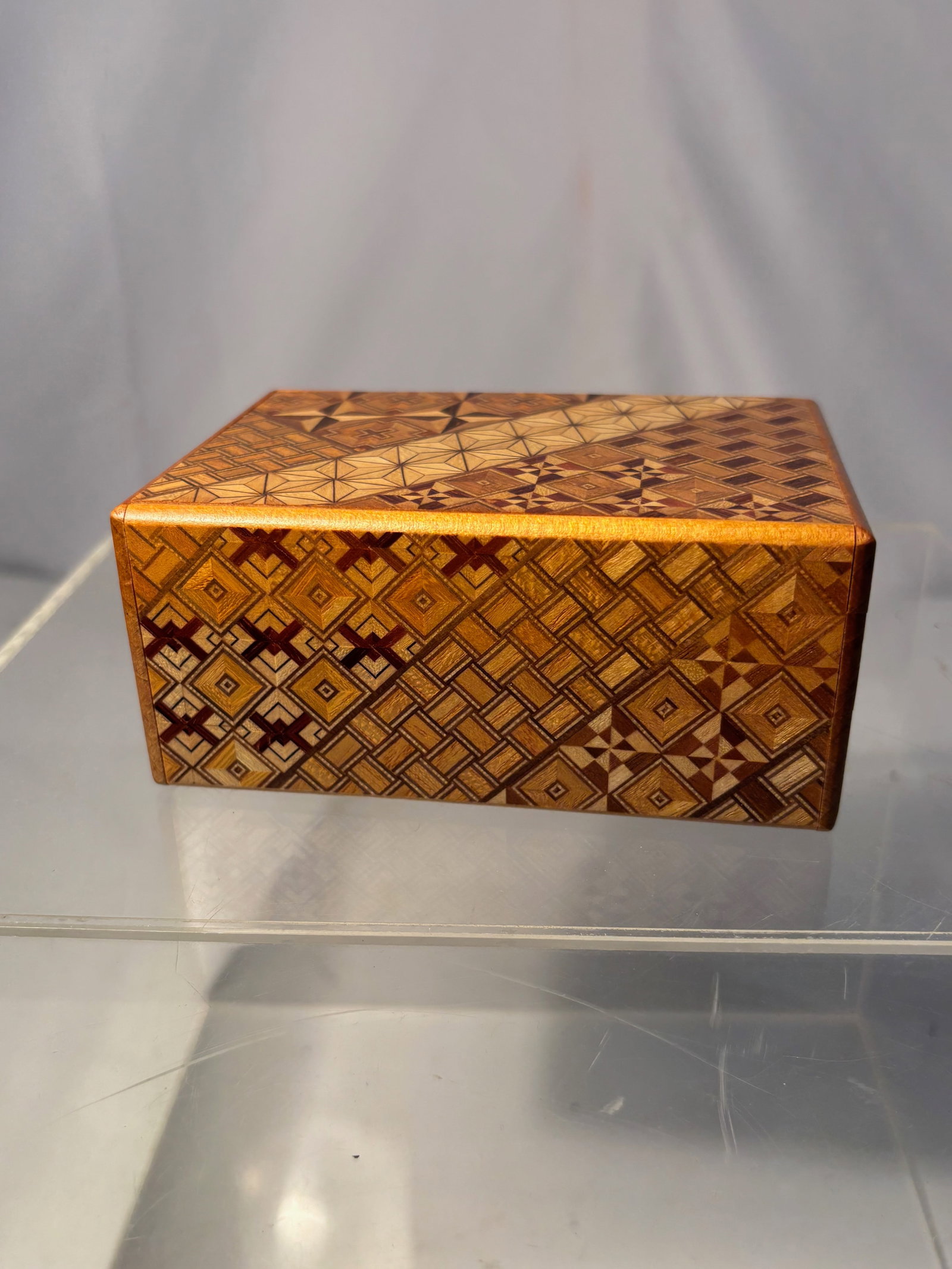 A Japanese Hakone Yosegi Marquetry Wooden Puzzle & Trinket Box (1 of 6)