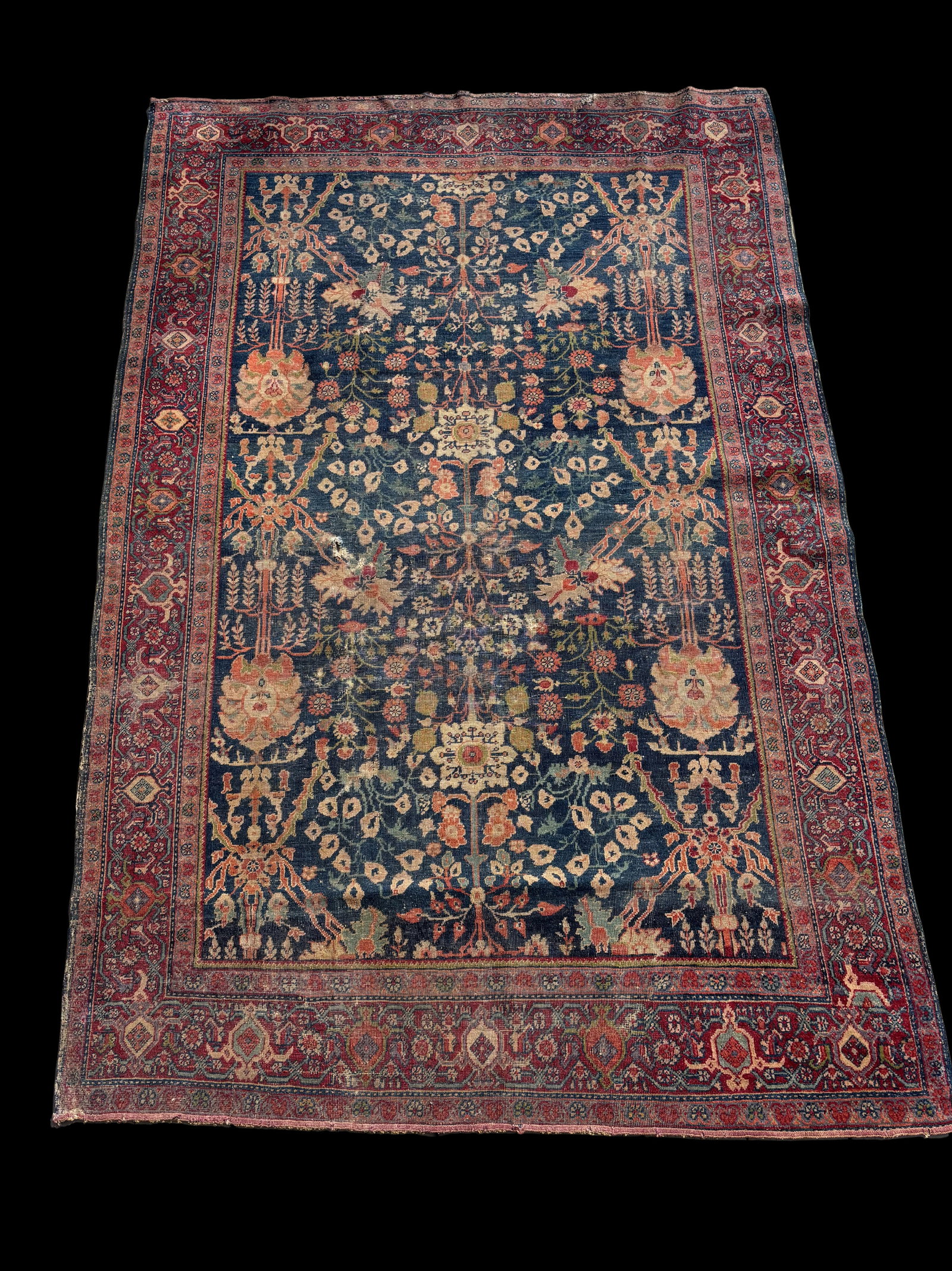 Hand-Knotted Wool Persian Rug, Deep Blue Field w/ Floral Motifs (1 of 9)