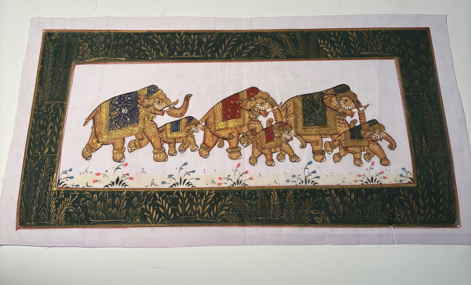 Indian Miniature Gouache on Paper, Procession of Caparisoned Elephants, Jaipur (1 of 7)