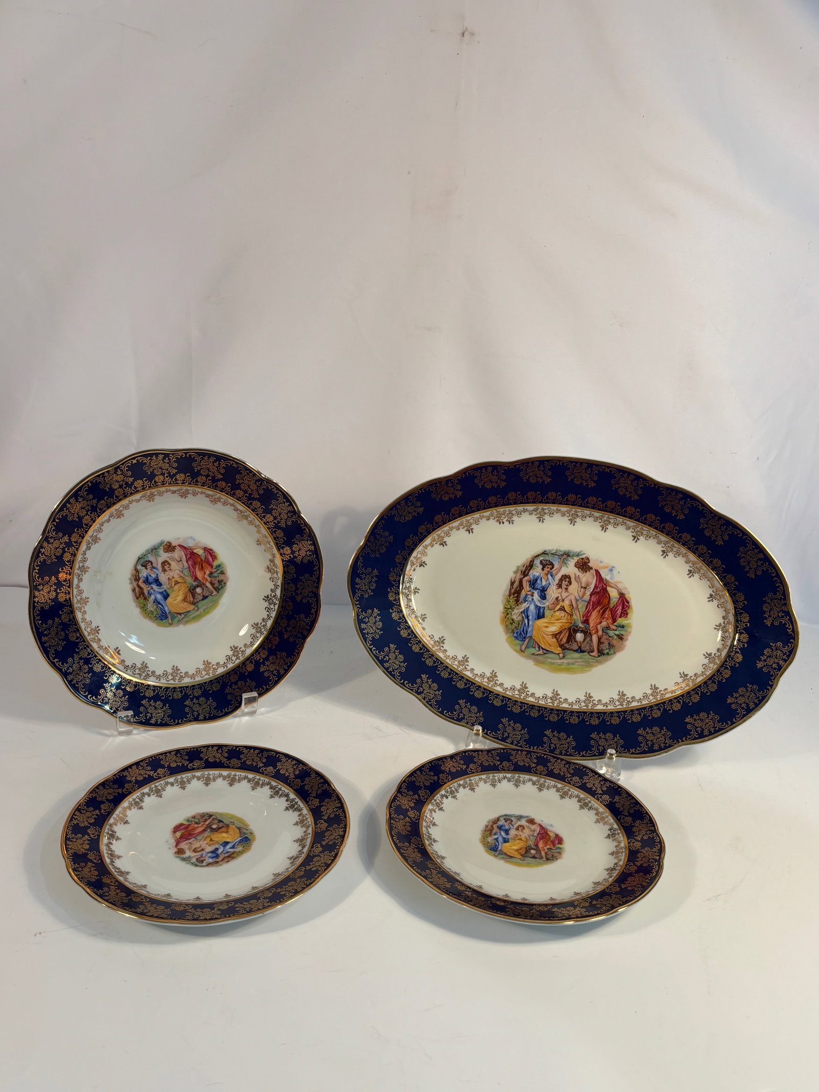 A Bohemia “Original Cobalt?? Gilt and Figural Porcelain Cabinet Set (4 pieces), Made in Czech (1 of 10)
