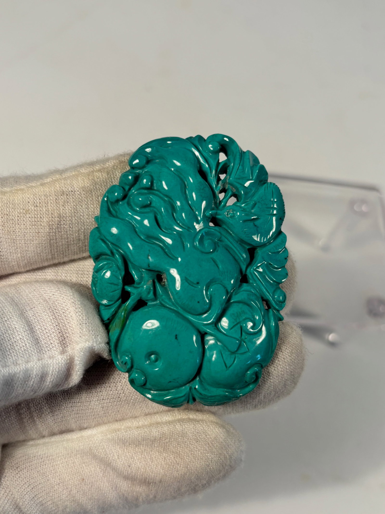 A Chinese Carved Turquoise Pendant of Gourds and Tendrils (1 of 8)