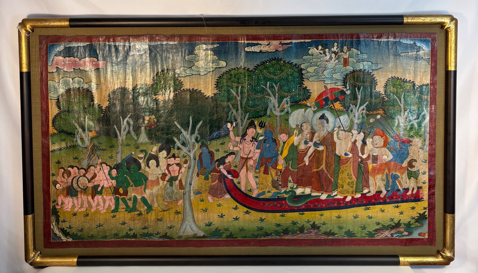 Thai/Burmese/Nepalese Buddhist Painting on Canvas “Buddha Crossing the River (1 of 20)
