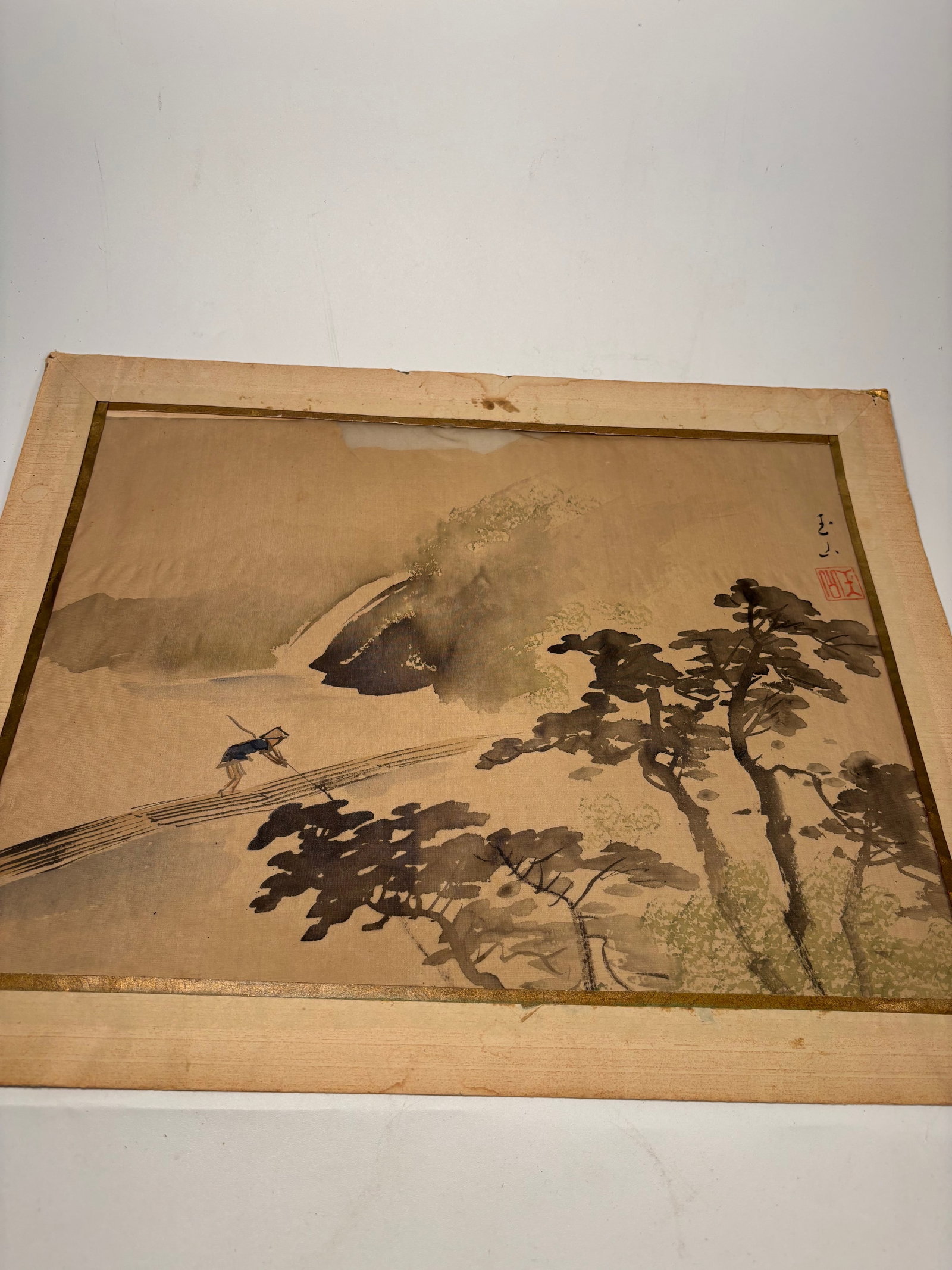 A Japanese water color paint on silk Signed Gyokuzan (??) (1 of 7)