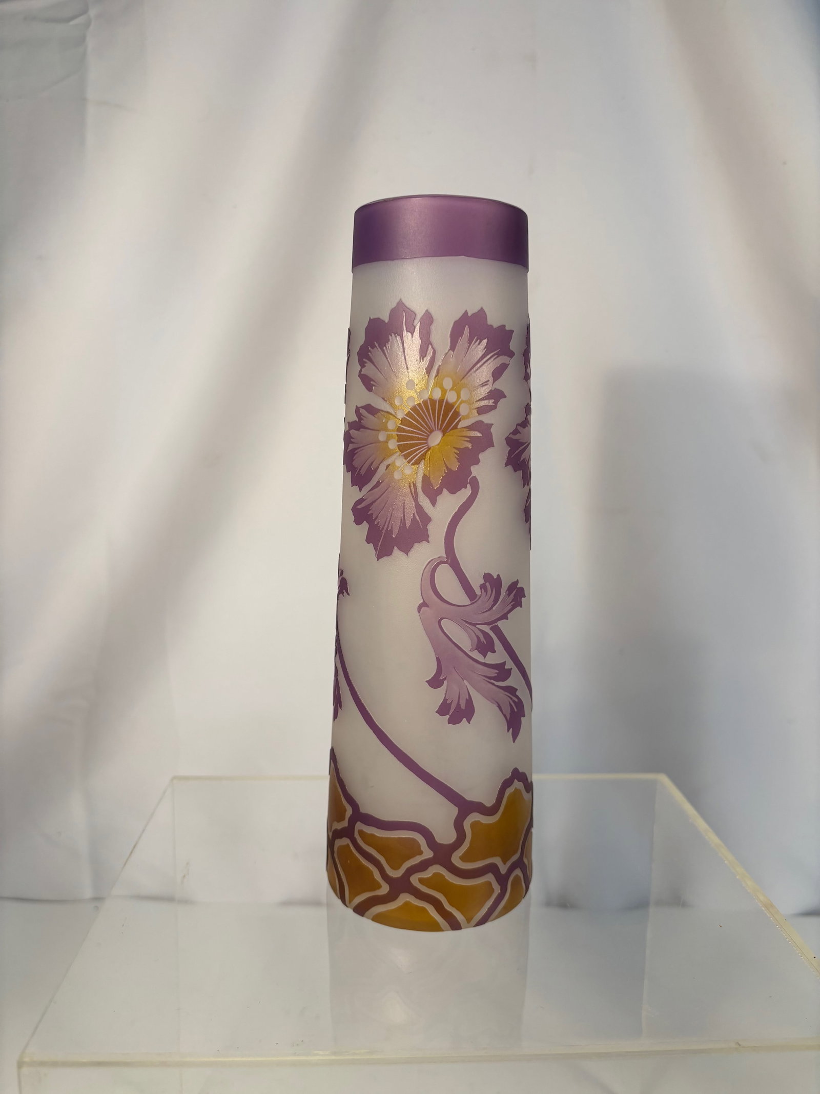 A Daum Nancy 9-Inch Art Nouveau Cameo Glass Vase, Violet & Amber Floral, c. 1905–1910 (1 of 8)