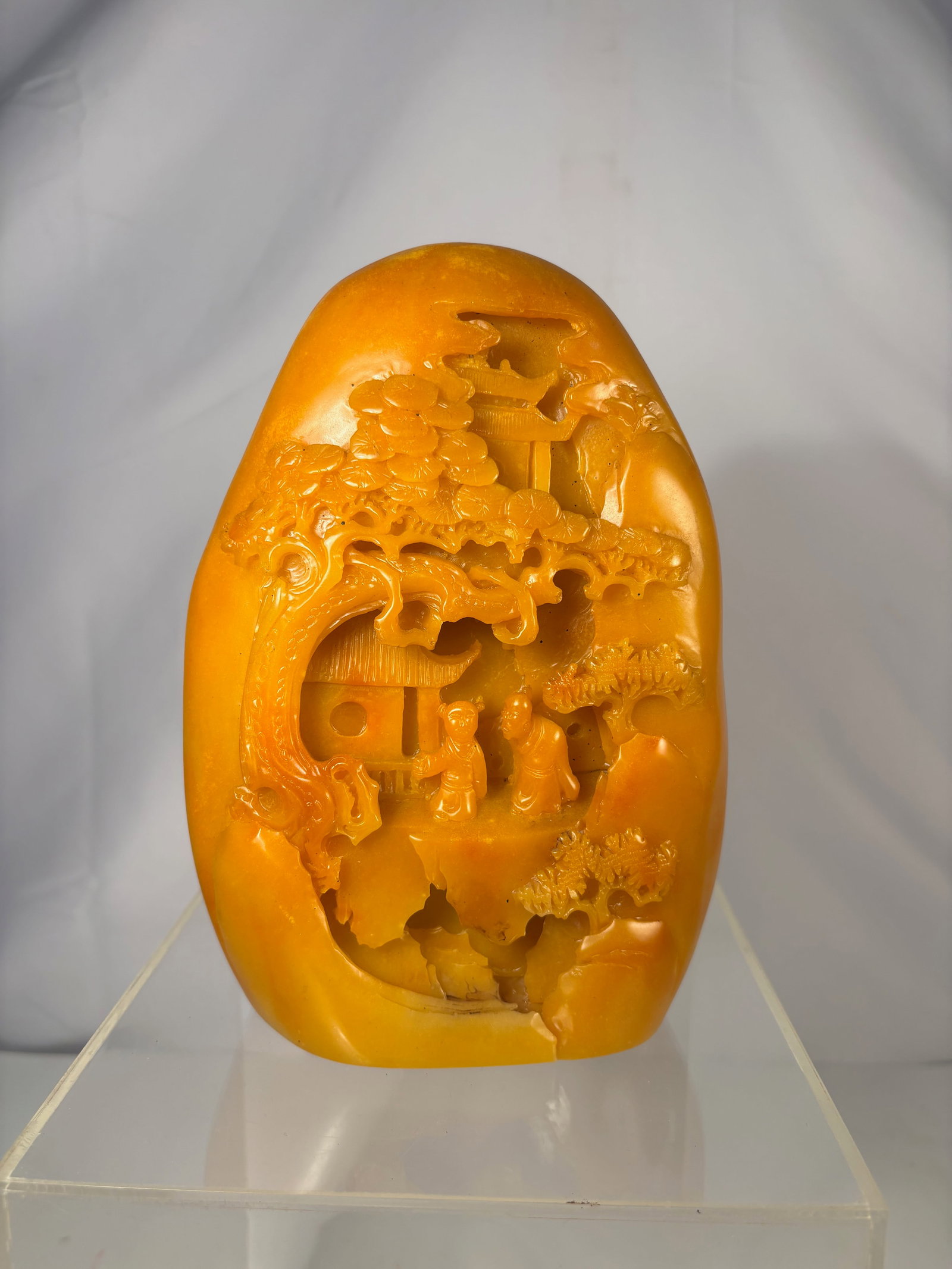 A Chinese Carved Soapstone Landscape Figure with Pavilion and Figures (1 of 7)