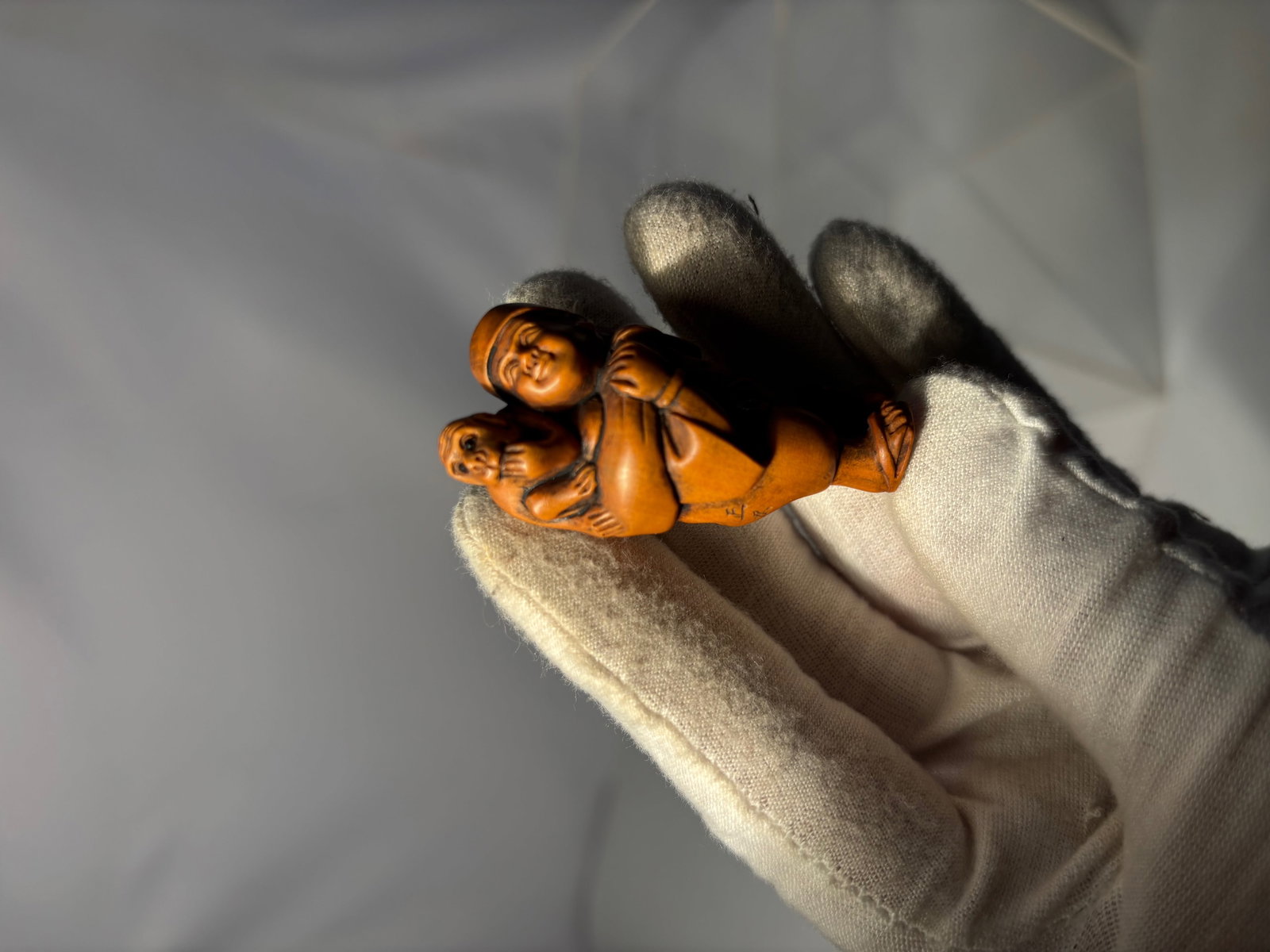 A Japanese Style Carved Wood Figure with Monkey, Signed (1 of 9)