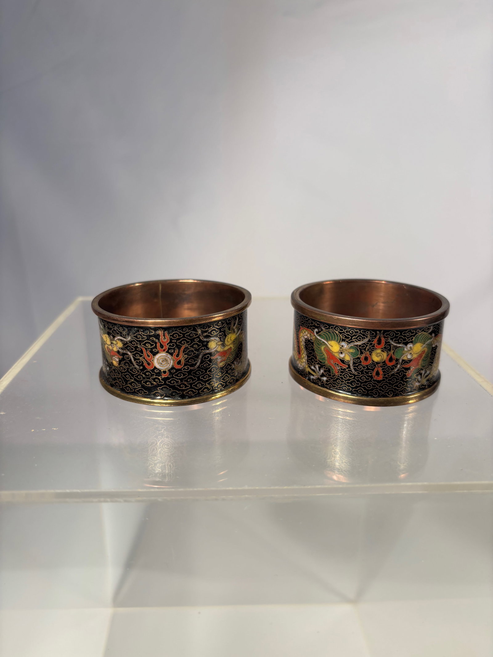 Pair Chinese Cloisonné Napkin Rings with Dragon Motifs (1 of 8)